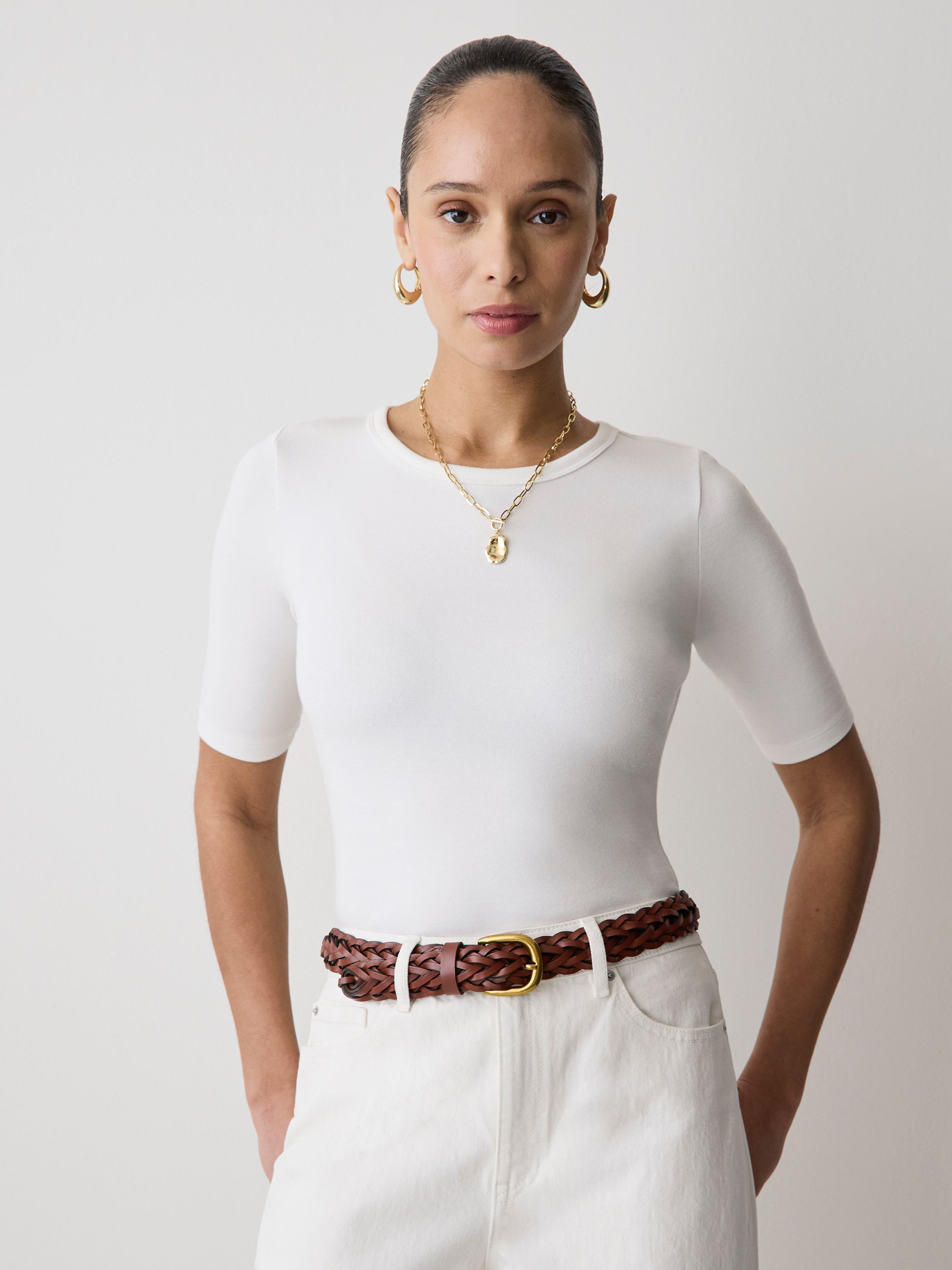 RW&CO Elbow-Sleeve Crew-Neck Fitted Tee