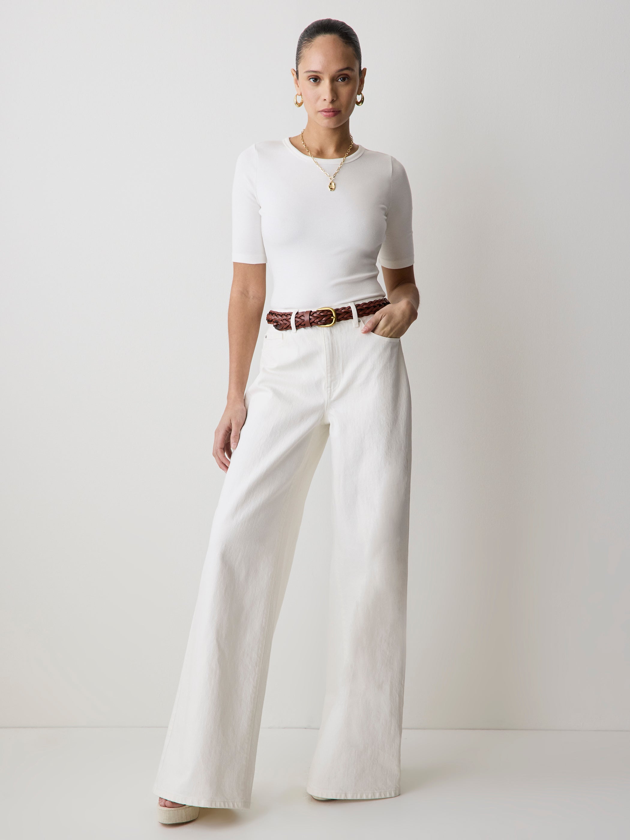RW&CO Elbow-Sleeve Crew-Neck Fitted Tee