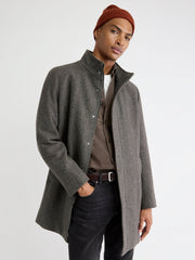 RW&CO Classic Mock-Neck Heathered-Wool Coat with Dickey