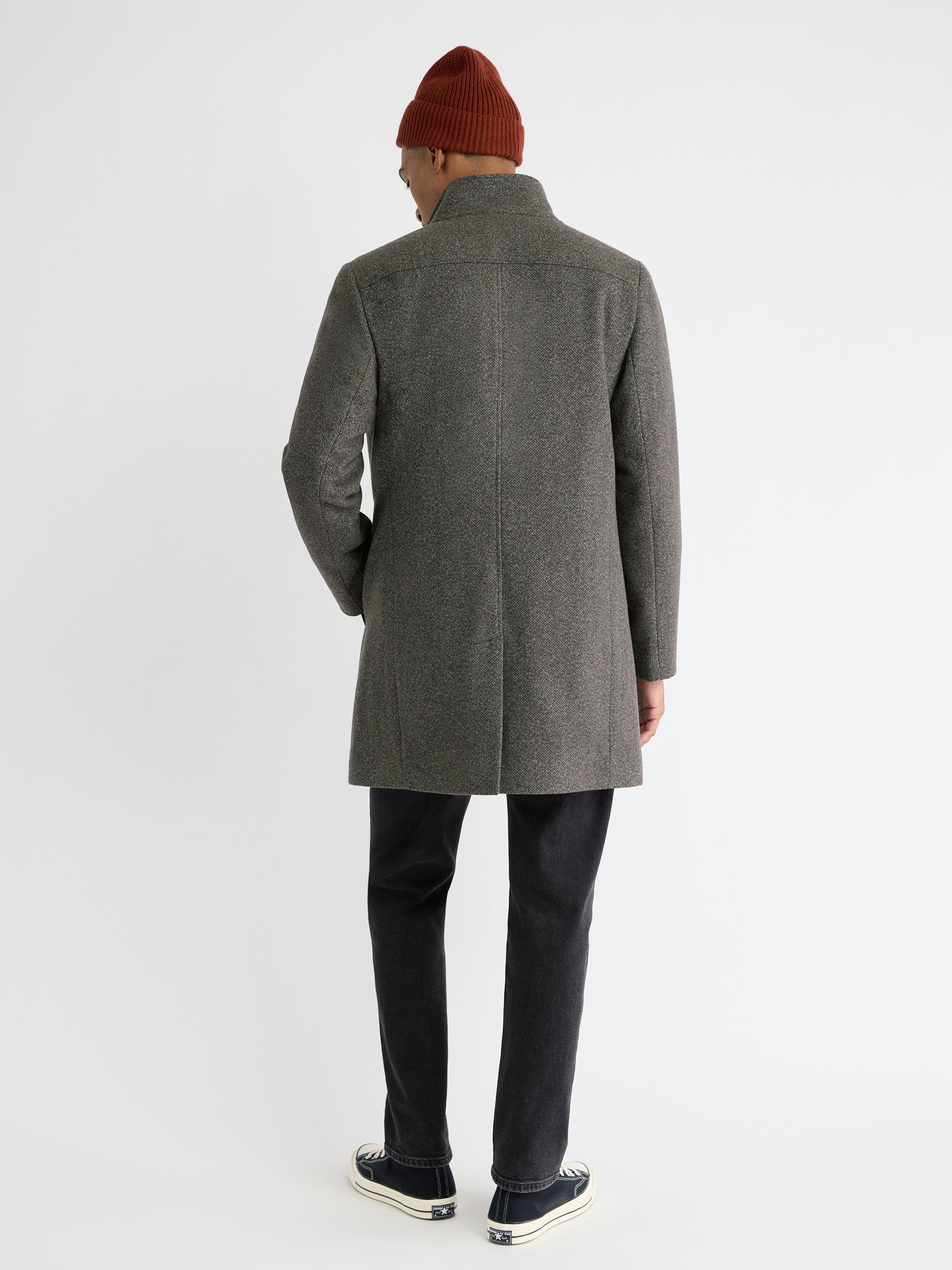 RW&CO Classic Mock-Neck Heathered-Wool Coat with Dickey