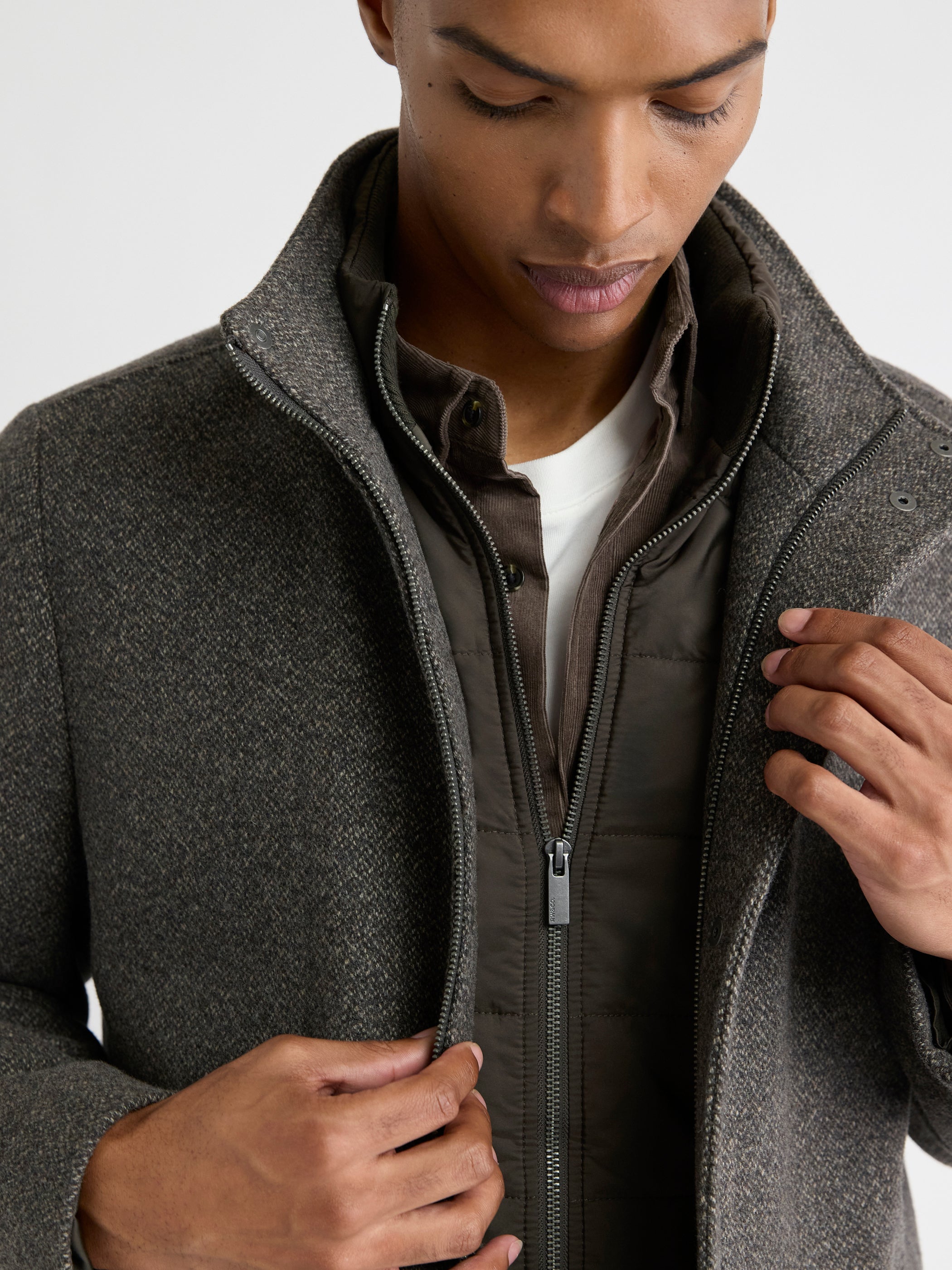 RW&CO Classic Mock-Neck Heathered-Wool Coat with Dickey