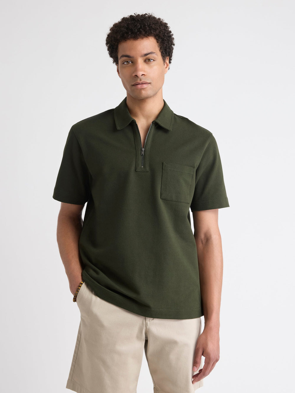 RW&CO Oversized Short-Sleeve Quarter-Zip Polo