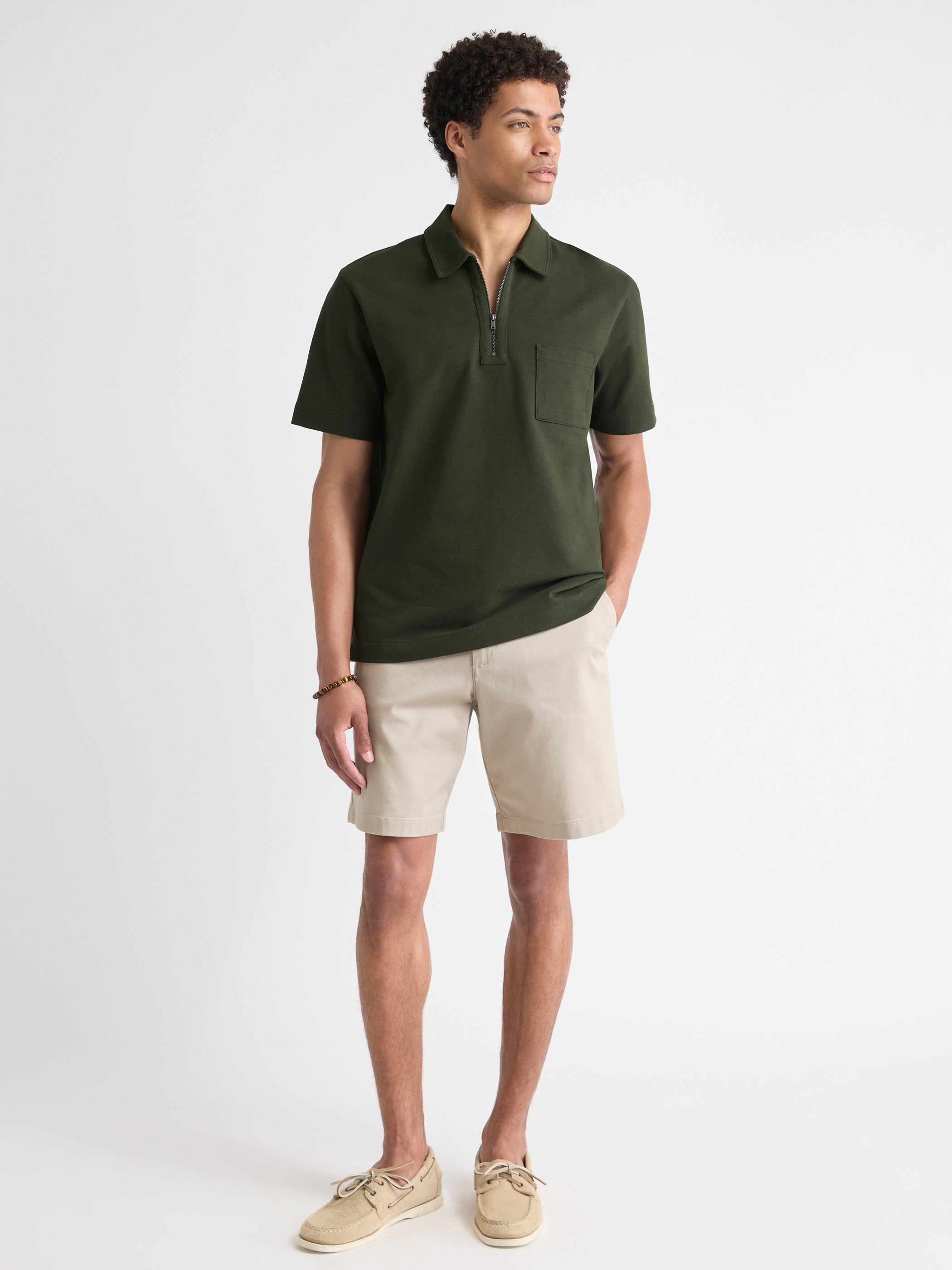 RW&CO Oversized Short-Sleeve Quarter-Zip Polo