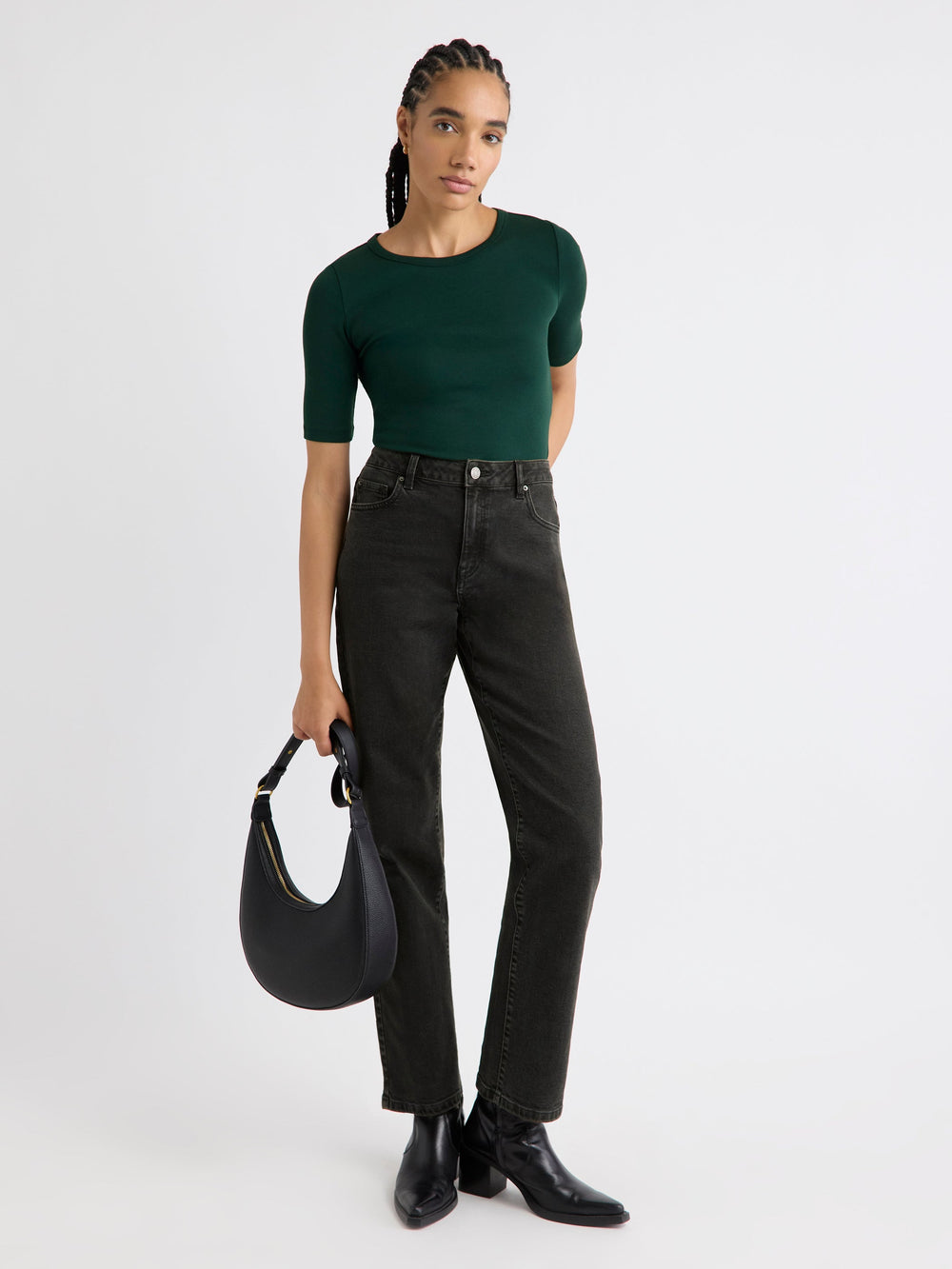 RW&CO Elbow-Sleeve Crew-Neck Fitted Tee