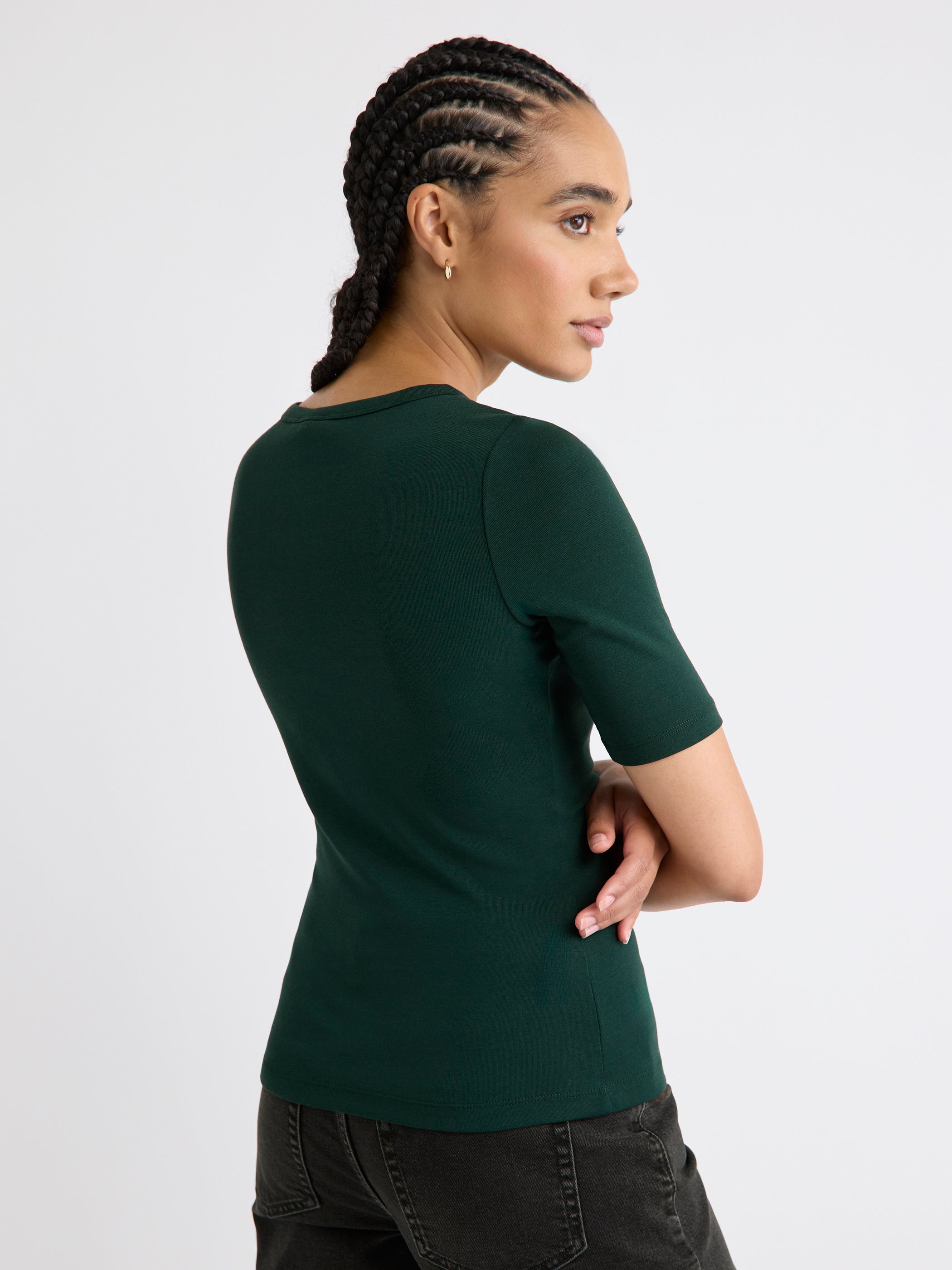 RW&CO Elbow-Sleeve Crew-Neck Fitted Tee
