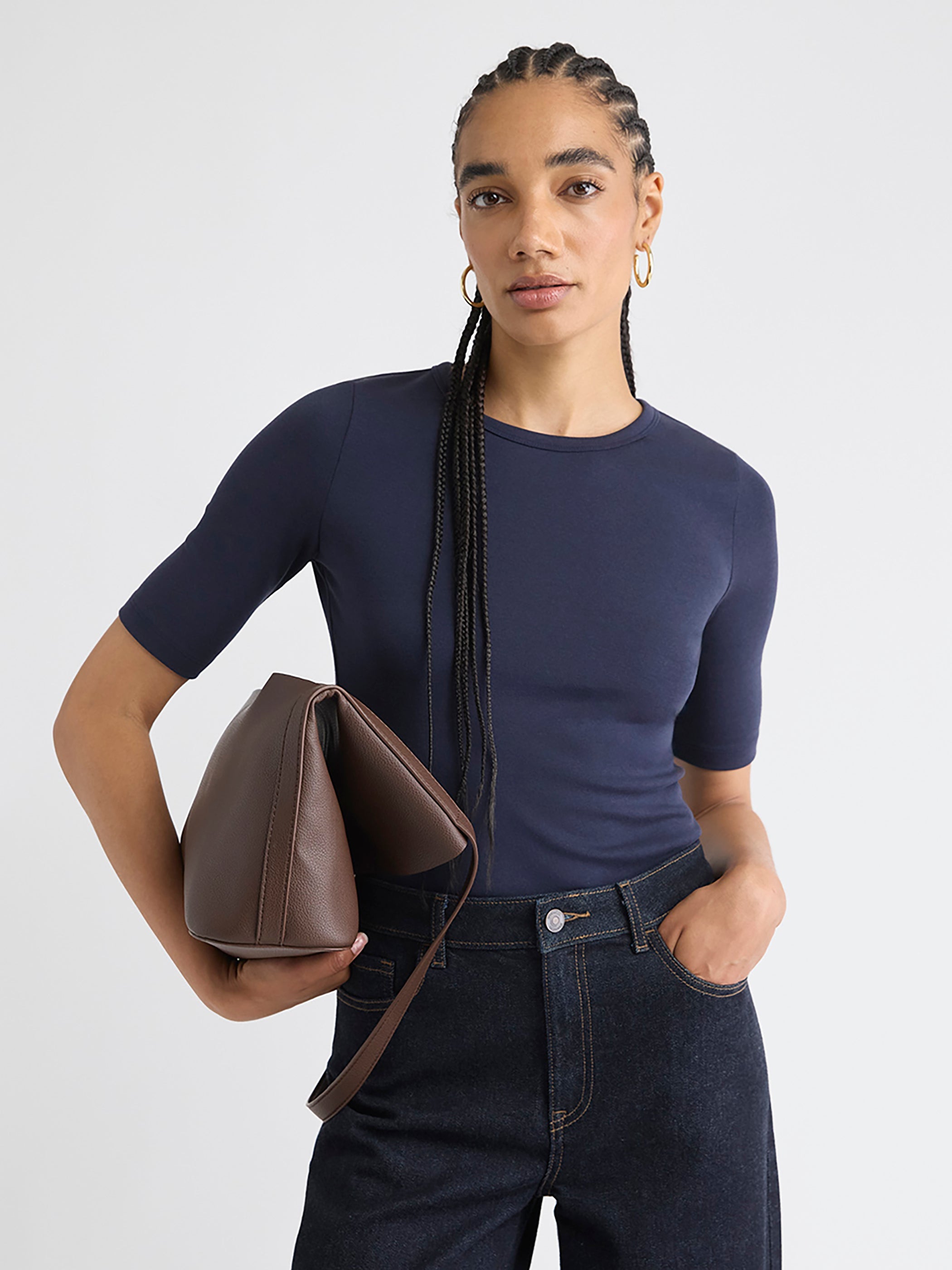 RW&CO Elbow-Sleeve Crew-Neck Fitted Tee