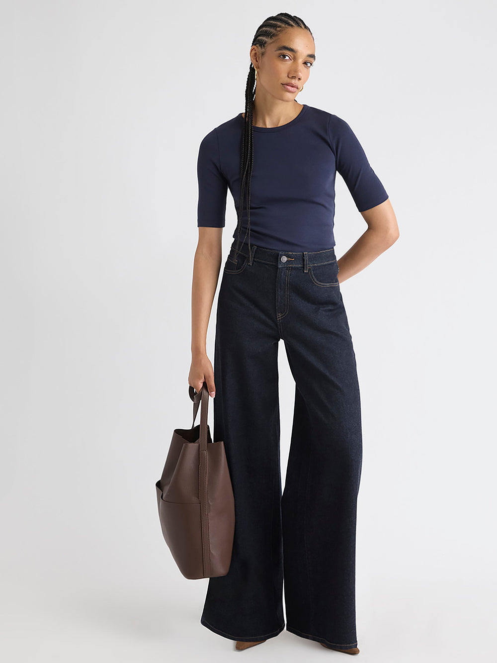 RW&CO Elbow-Sleeve Crew-Neck Fitted Tee