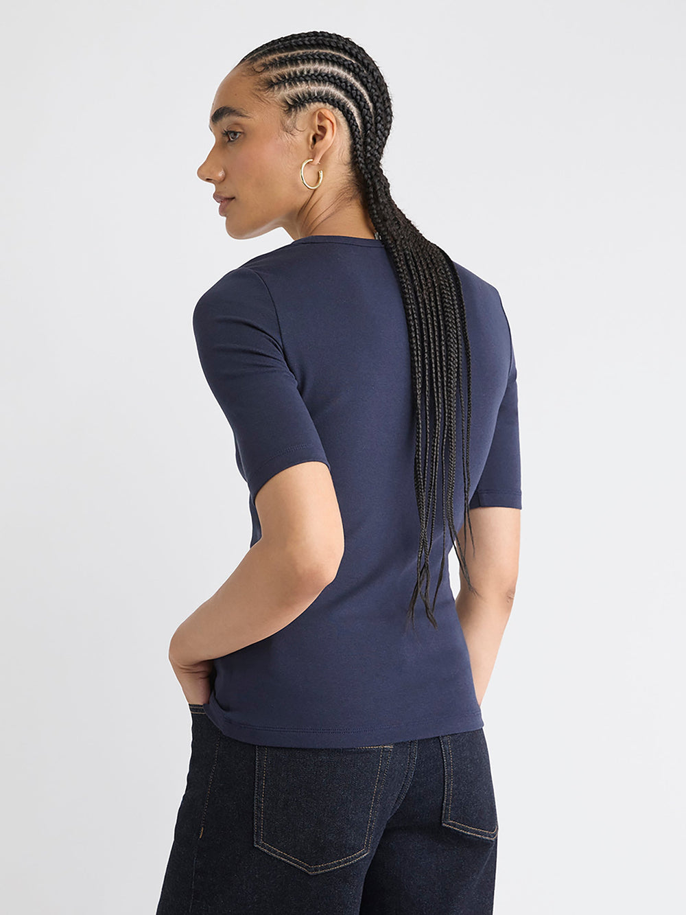RW&CO Elbow-Sleeve Crew-Neck Fitted Tee