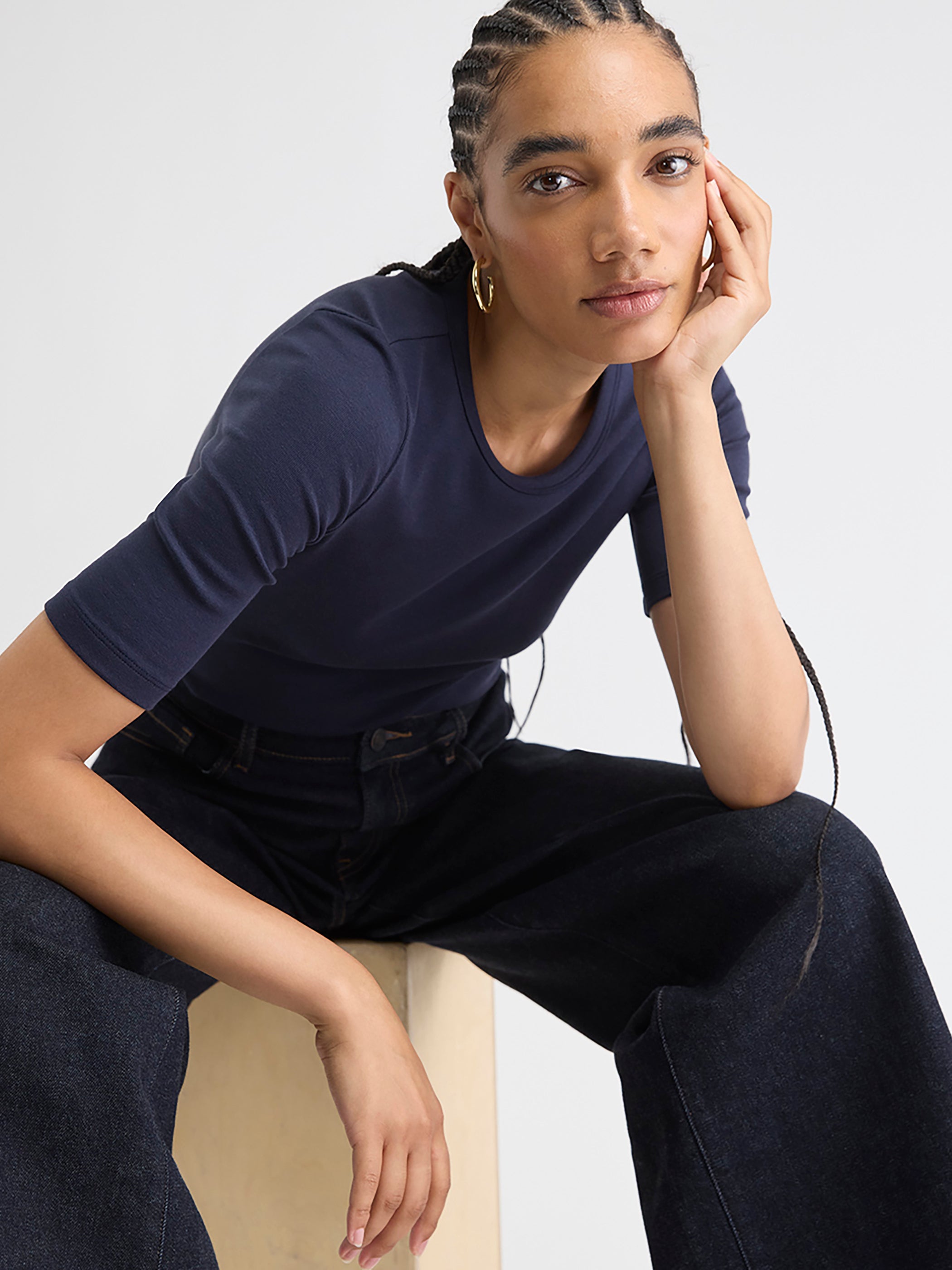 RW&CO Elbow-Sleeve Crew-Neck Fitted Tee