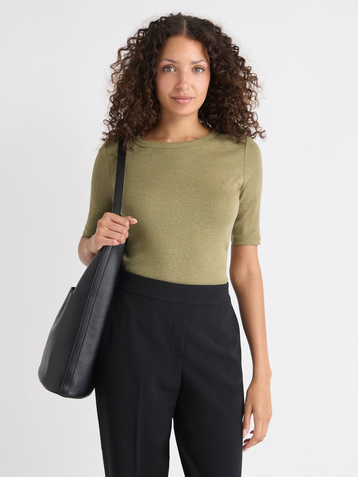 RW&CO Elbow-Sleeve Crew-Neck Fitted Tee