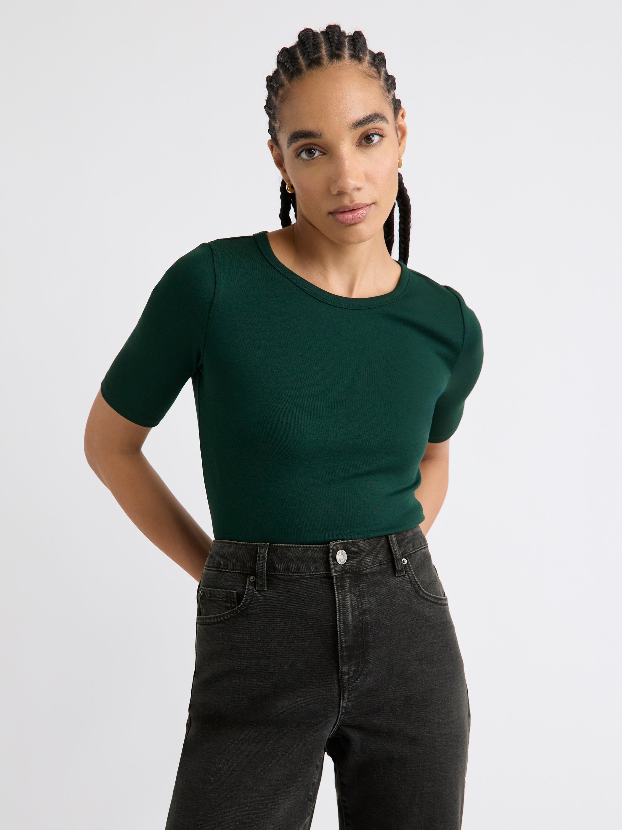 RW&CO Elbow-Sleeve Crew-Neck Fitted Tee