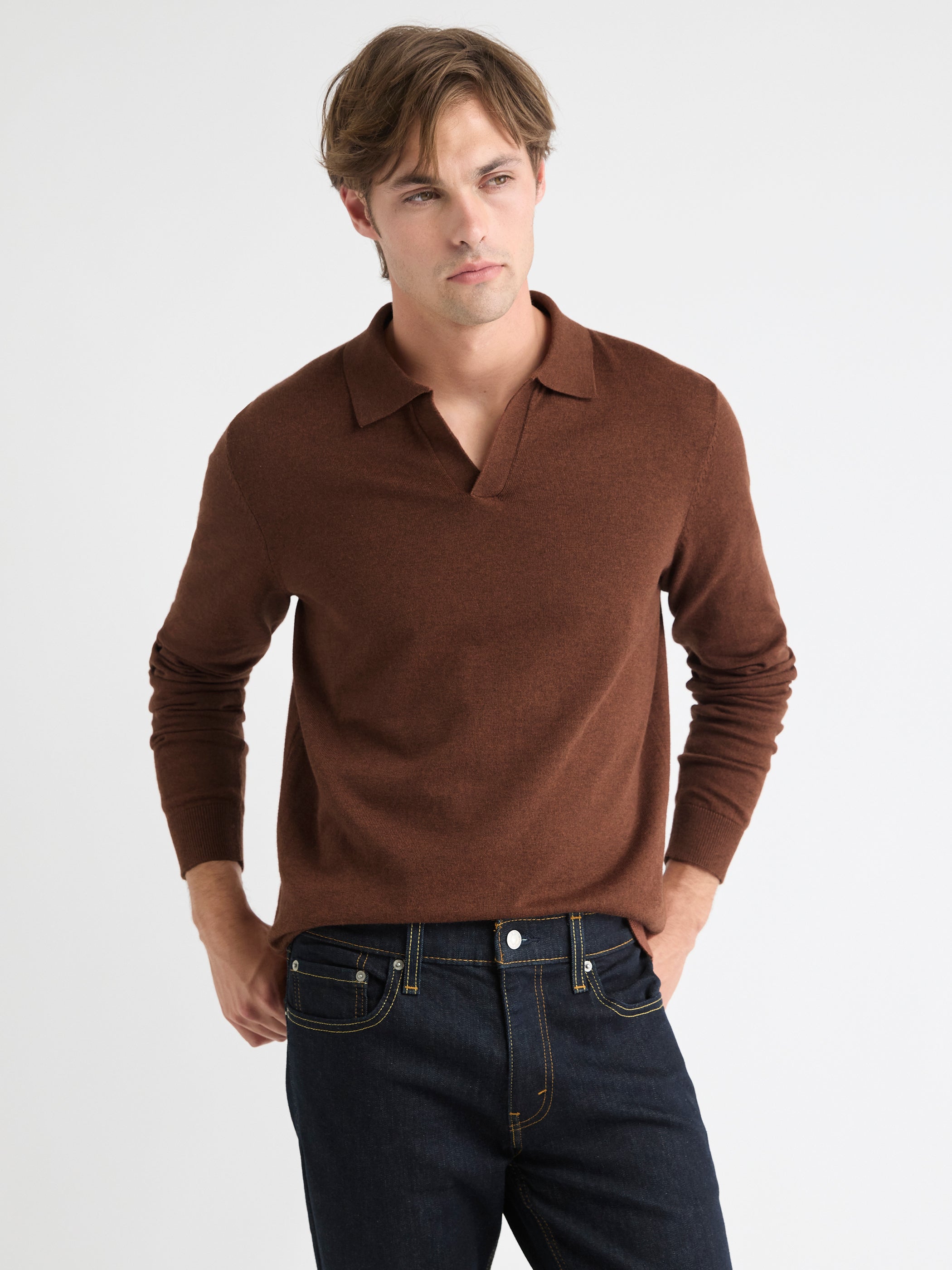 RW&CO Long-Sleeve Sweater with Johnny Collar