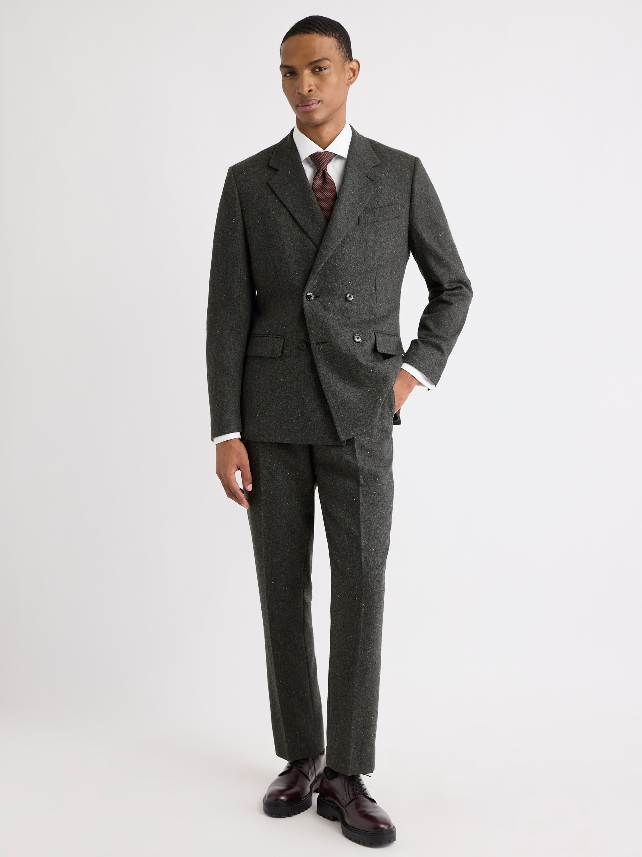 RW&CO Pleated Tapered-Leg Tweed Suit Pant