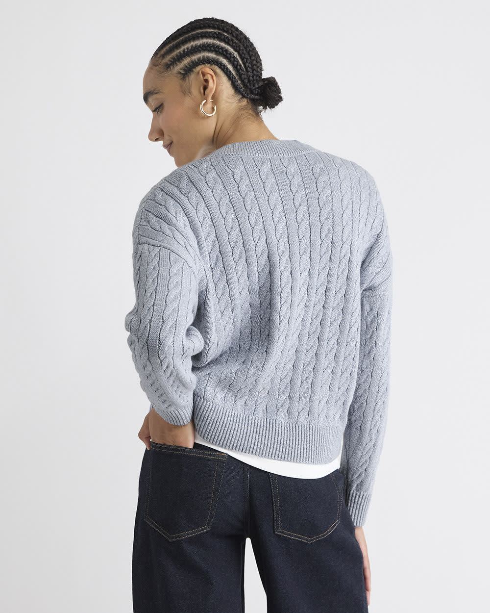 RW&CO Long-Sleeve V-Neck Cable-Stitch Merino-Blend Sweater