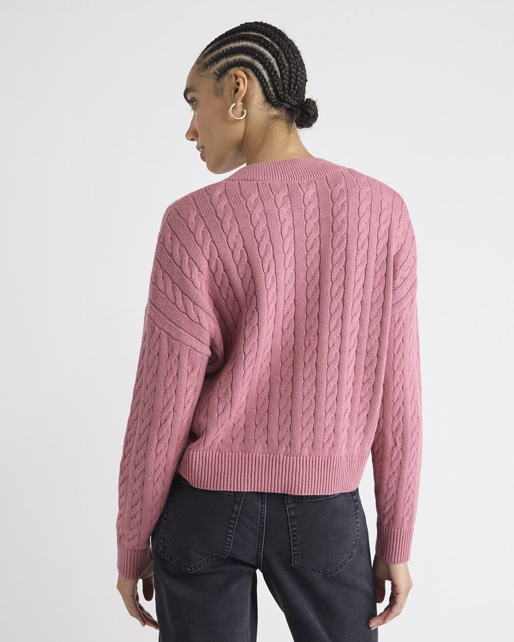 RW&CO Long-Sleeve V-Neck Cable-Stitch Merino-Blend Sweater