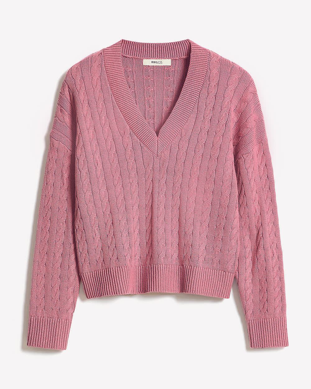 RW&CO Long-Sleeve V-Neck Cable-Stitch Merino-Blend Sweater