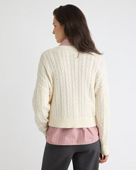 RW&CO Long-Sleeve V-Neck Cable-Stitch Merino-Blend Sweater