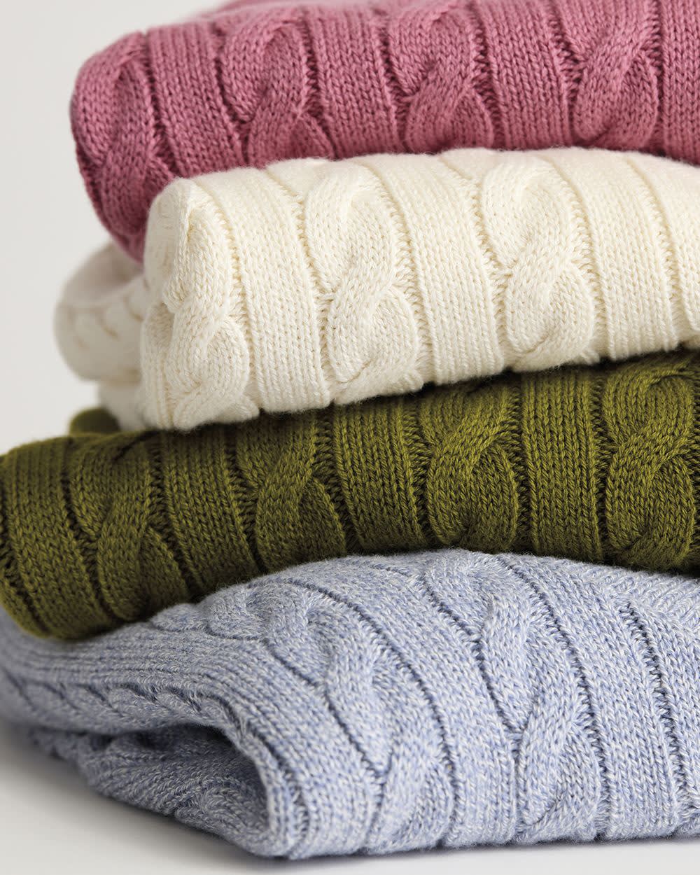 RW&CO Long-Sleeve V-Neck Cable-Stitch Merino-Blend Sweater