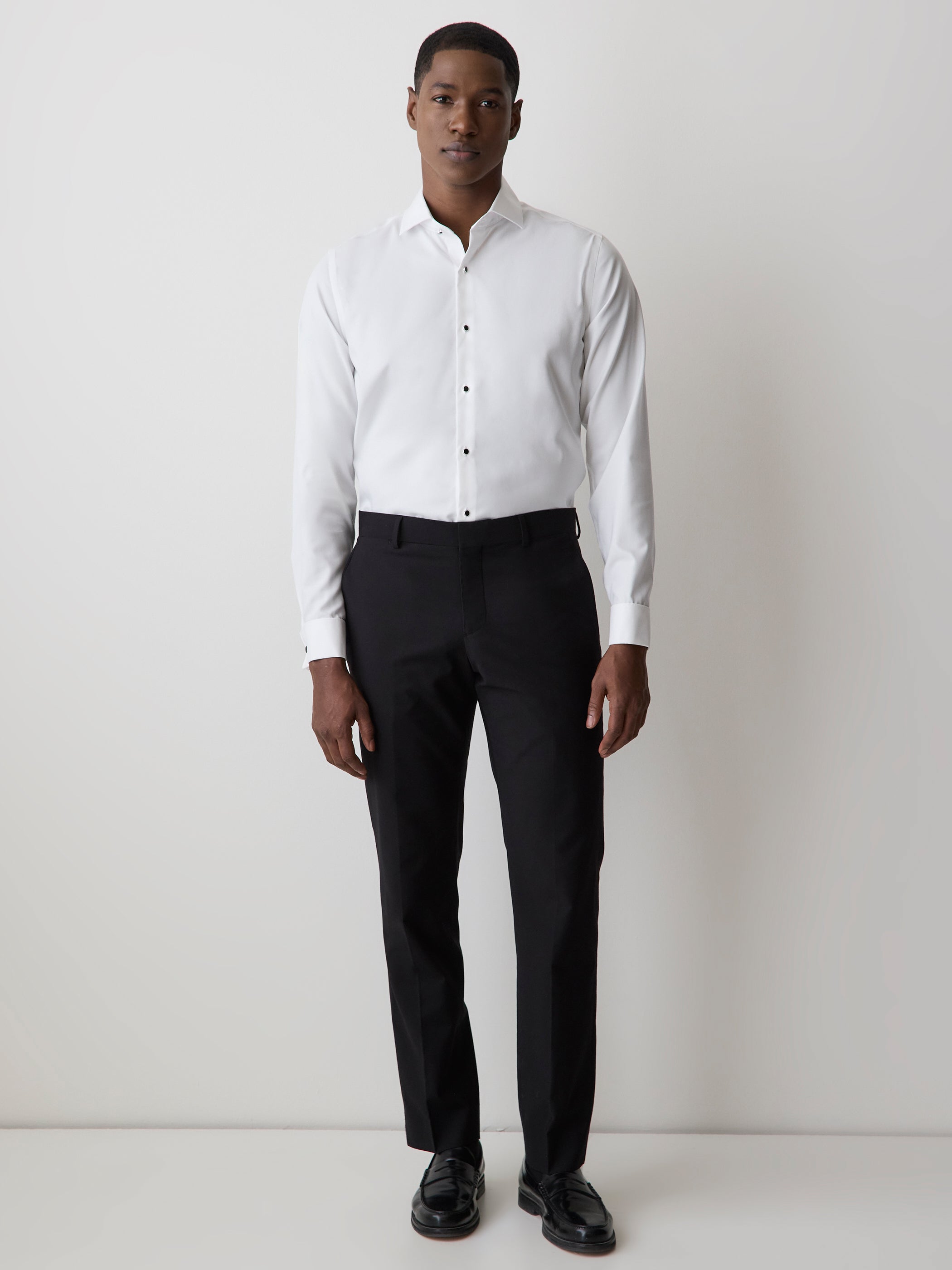 RW&CO White Tailored Fit Tuxedo Shirt with French Cuffs