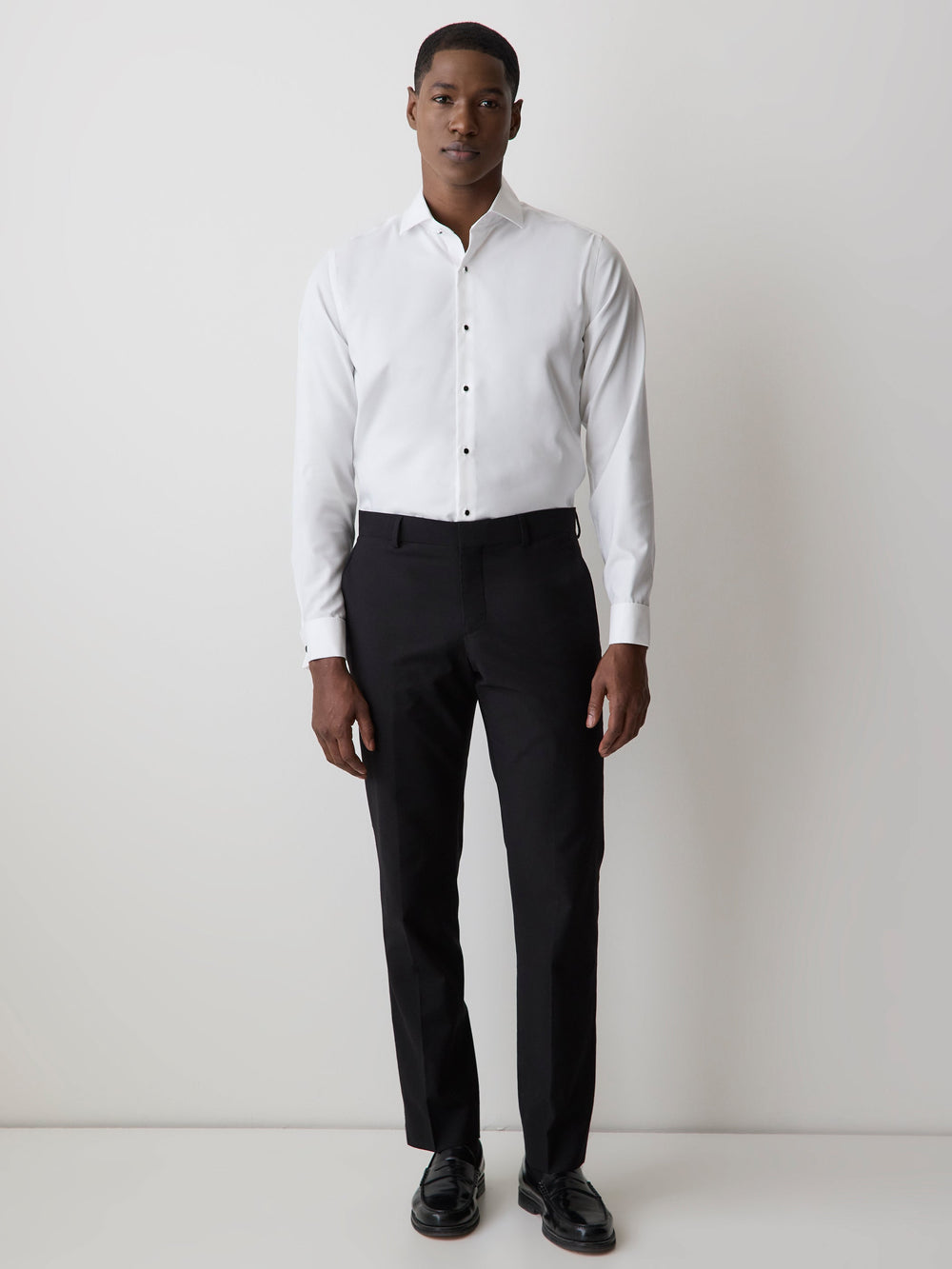 RW&CO White Tailored Fit Tuxedo Shirt with French Cuffs