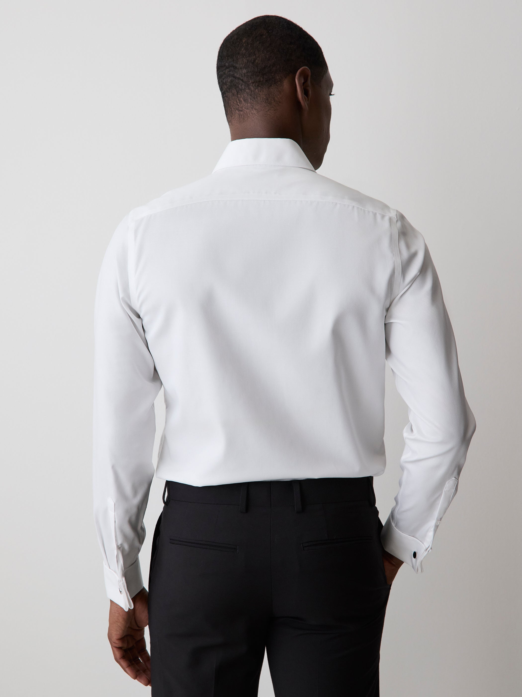 RW&CO White Tailored Fit Tuxedo Shirt with French Cuffs