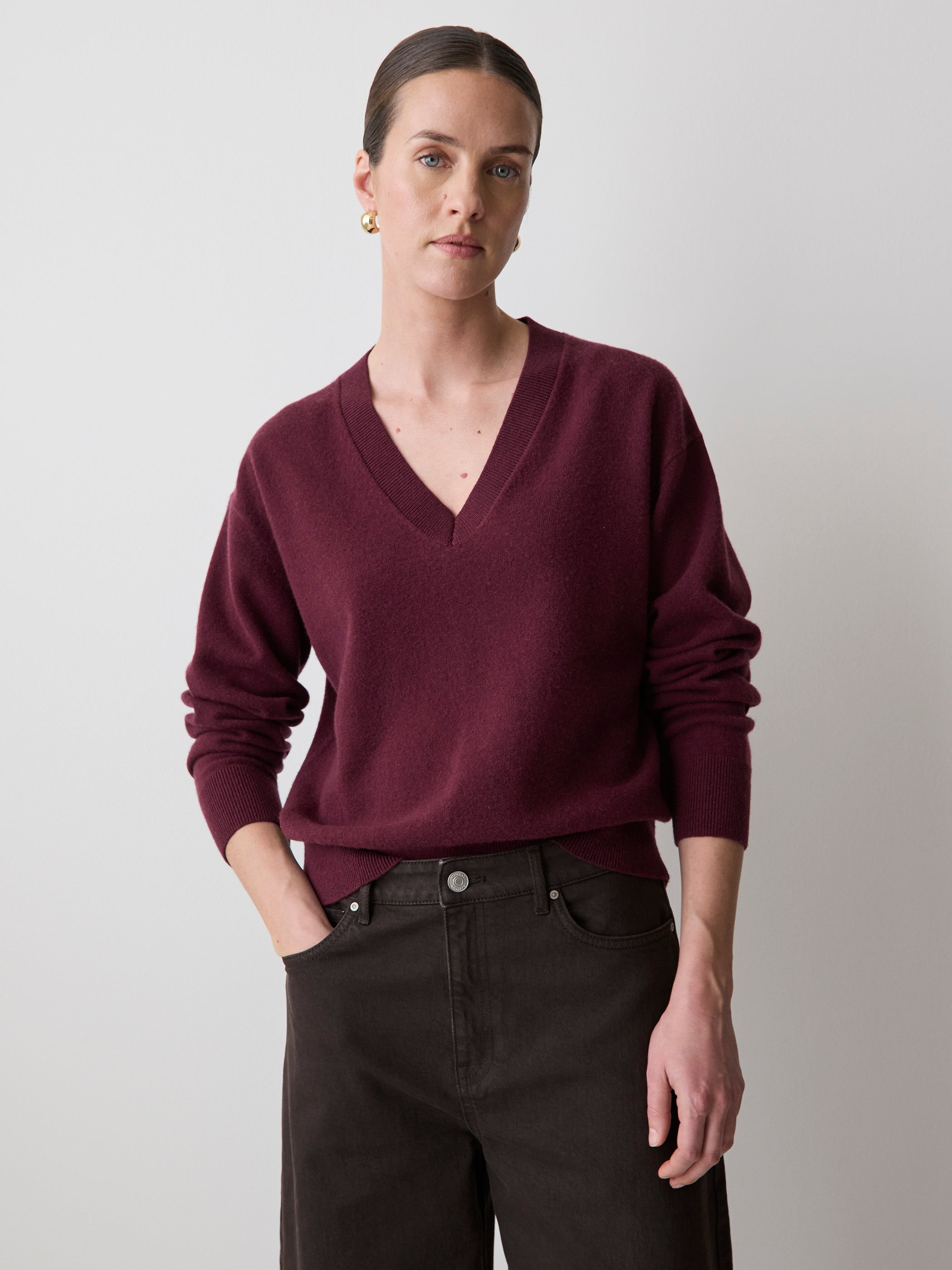 RW&CO Merino Wool V-Neck Drop Shoulder Sweater