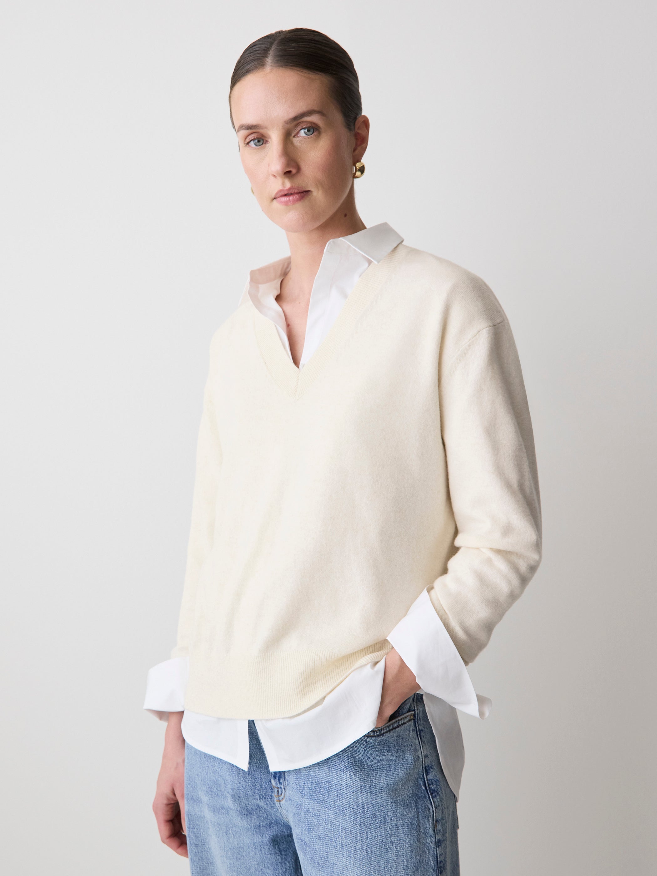 RW&CO Merino Wool V-Neck Drop Shoulder Sweater