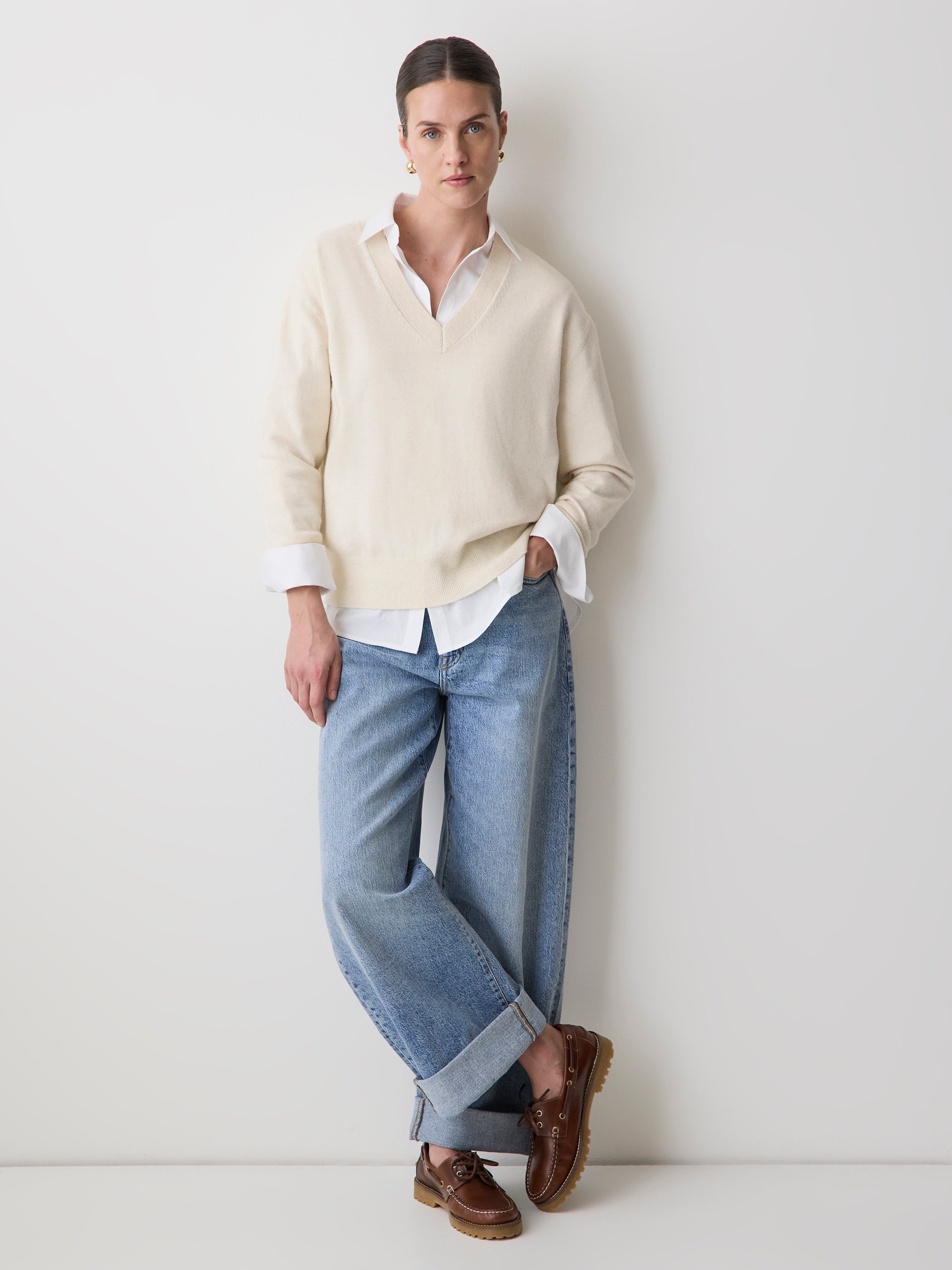 RW&CO Merino Wool V-Neck Drop Shoulder Sweater