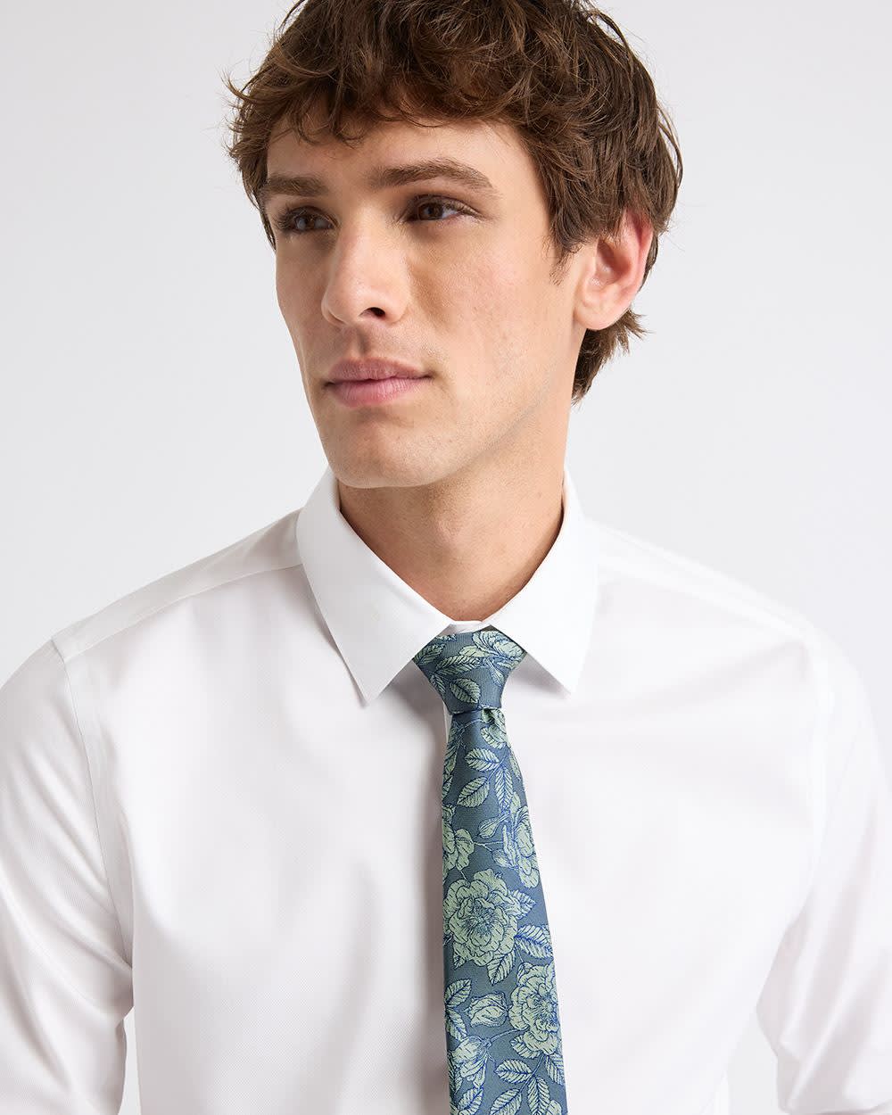 RW&CO Green Regular Tie with Tonal Floral Pattern