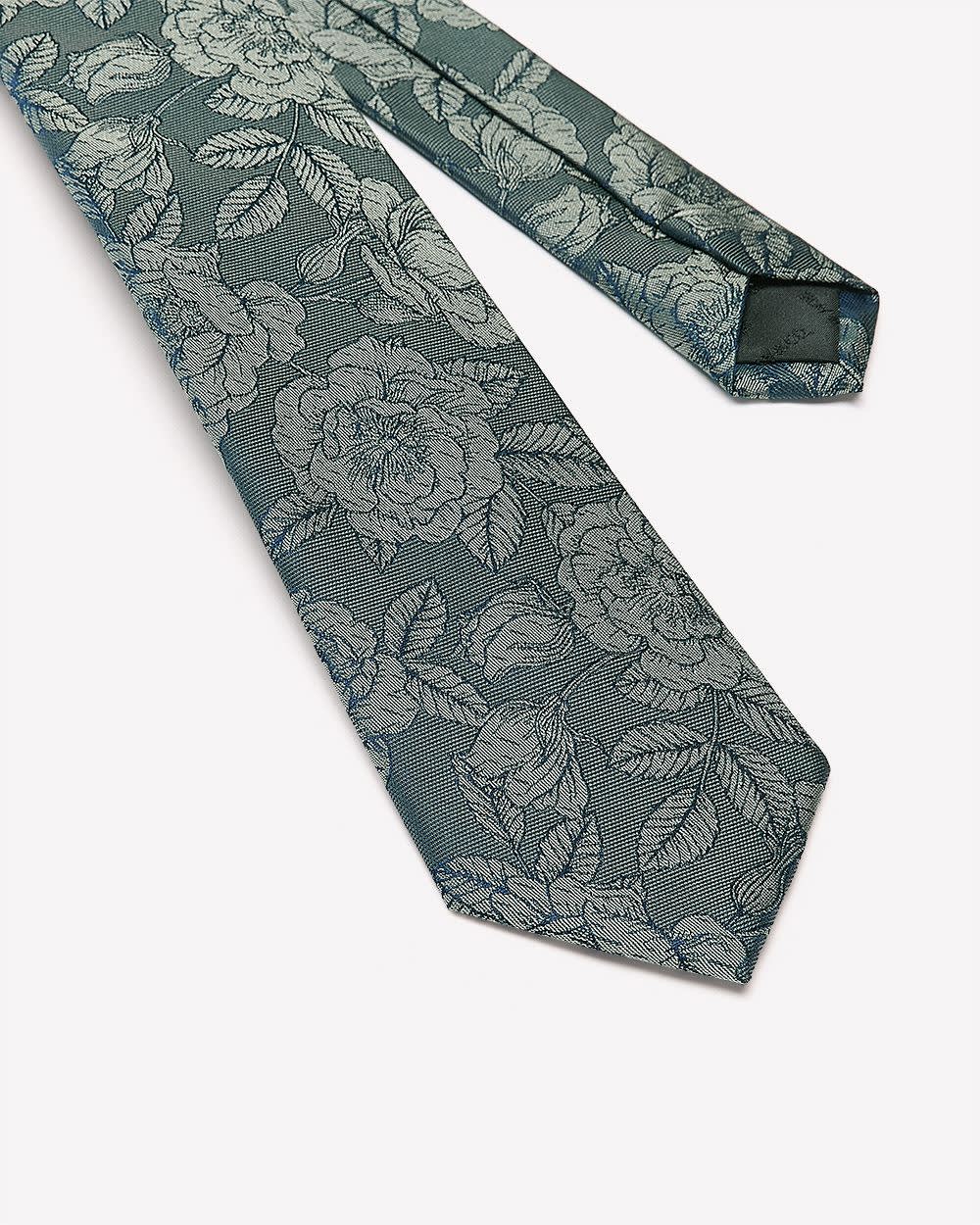 RW&CO Green Regular Tie with Tonal Floral Pattern