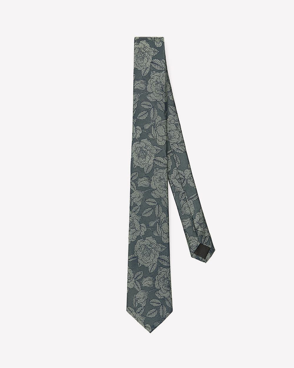 RW&CO Green Regular Tie with Tonal Floral Pattern