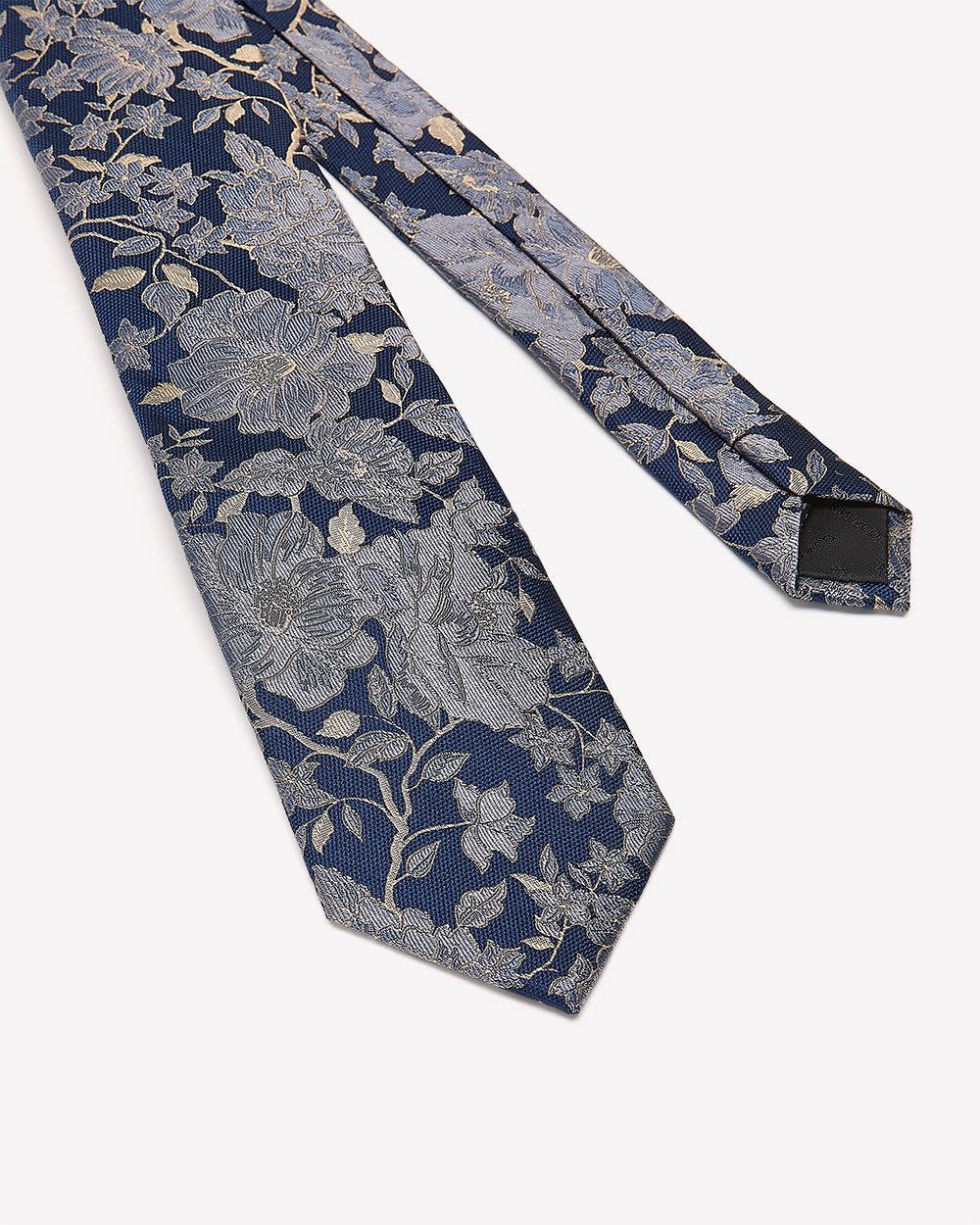 RW&CO Blue Regular Tie with Floral Pattern