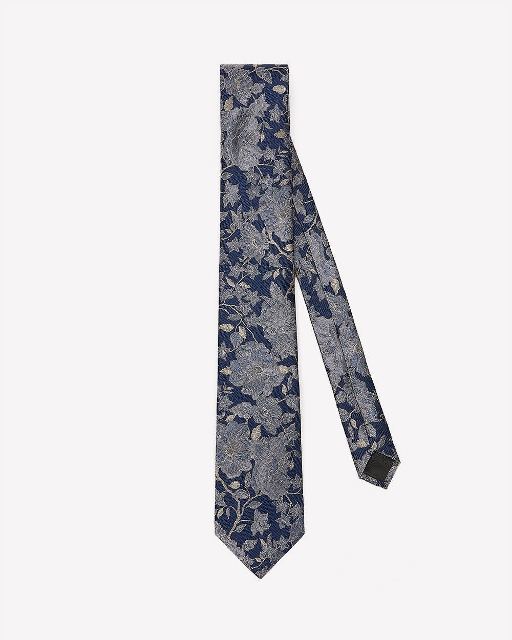 RW&CO Blue Regular Tie with Floral Pattern