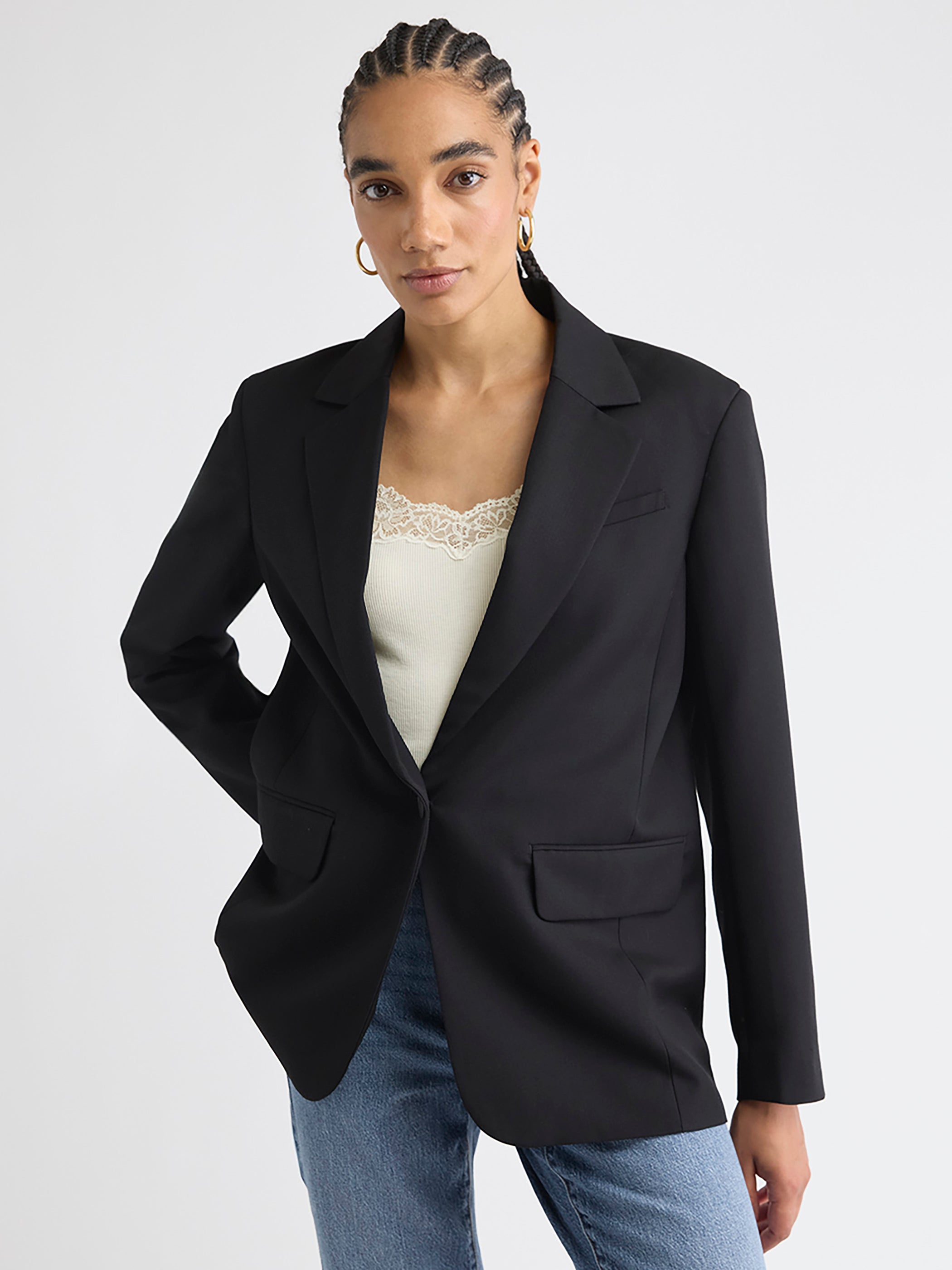 RW&CO Wool-Blend Oversized One-Button Blazer