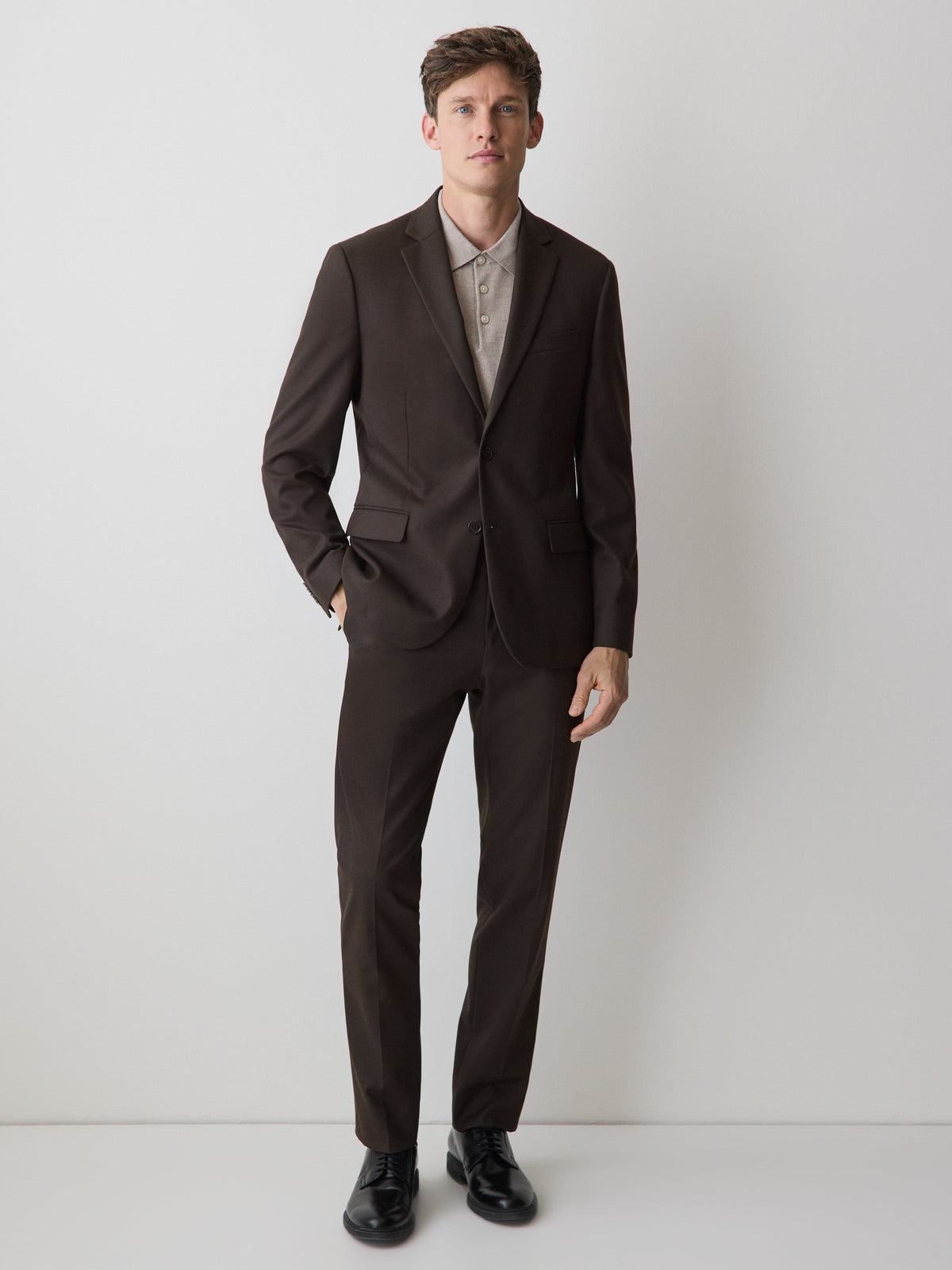 RW&CO Slim Fit Dark Brown Brushed Twill Blazer