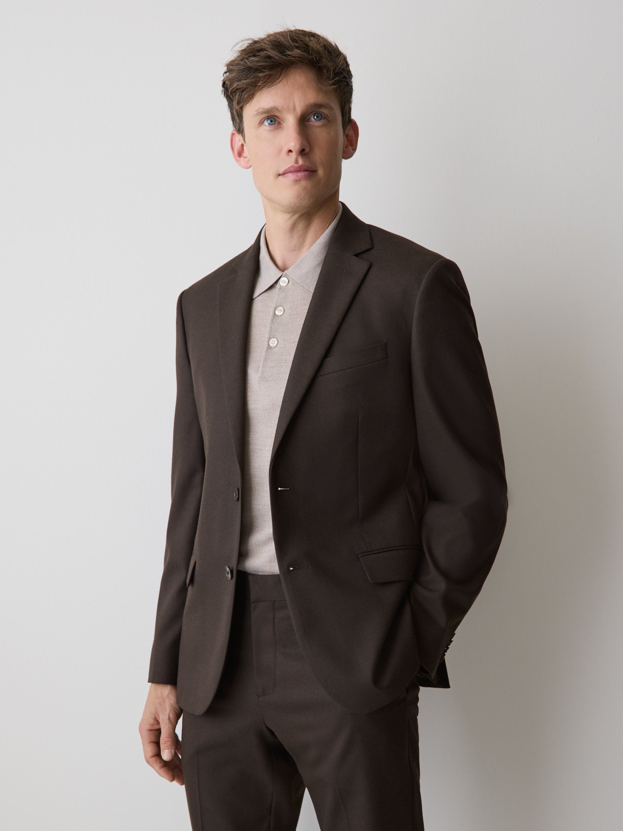 RW&CO Slim Fit Dark Brown Brushed Twill Blazer