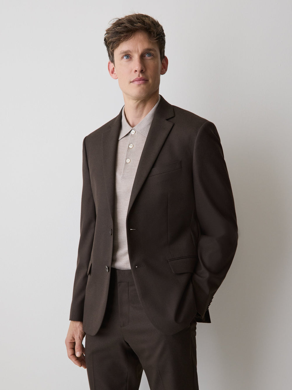 RW&CO Slim Fit Dark Brown Brushed Twill Blazer