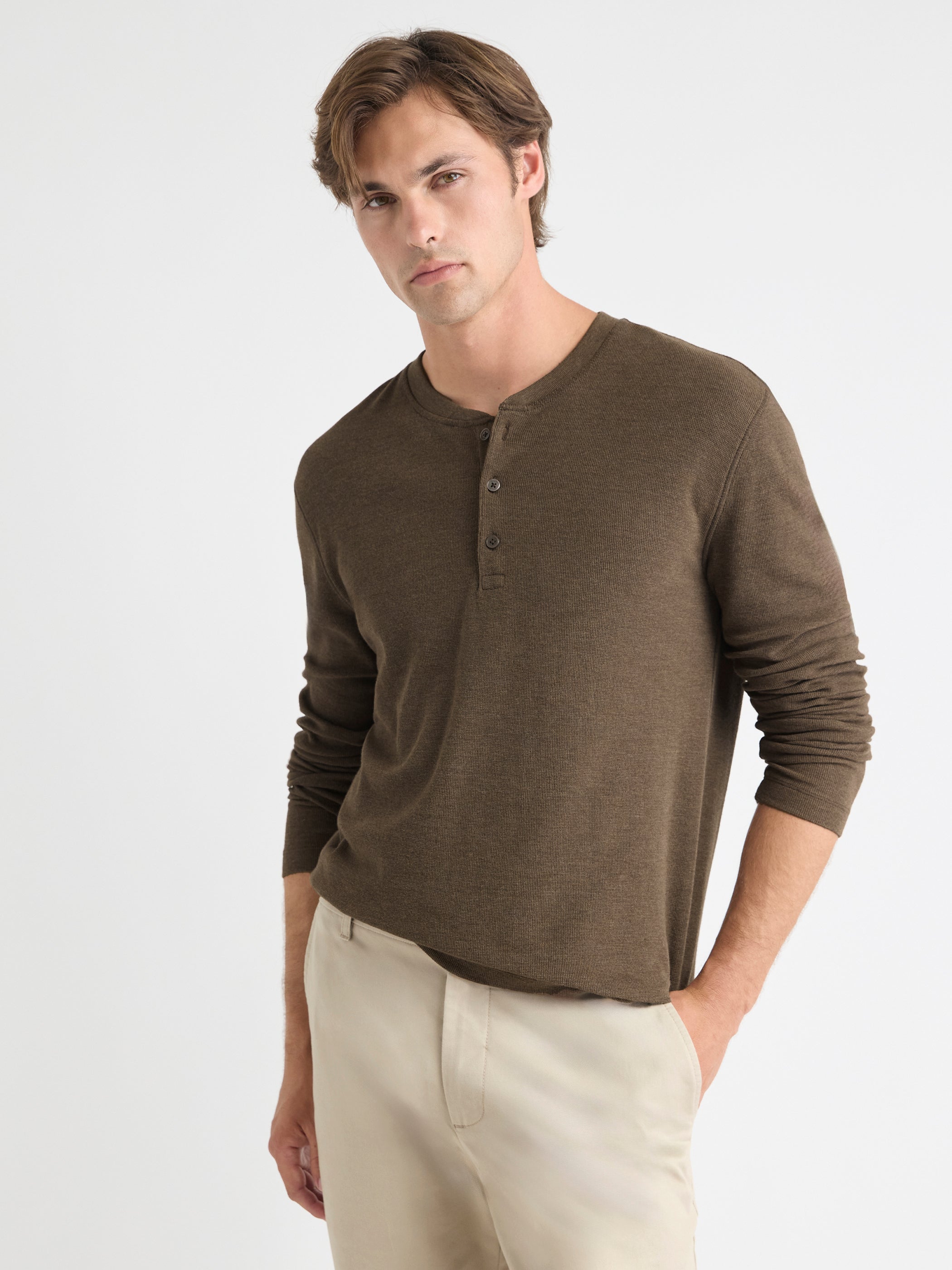 RW&CO Long-Sleeve Henley Waffled Tee