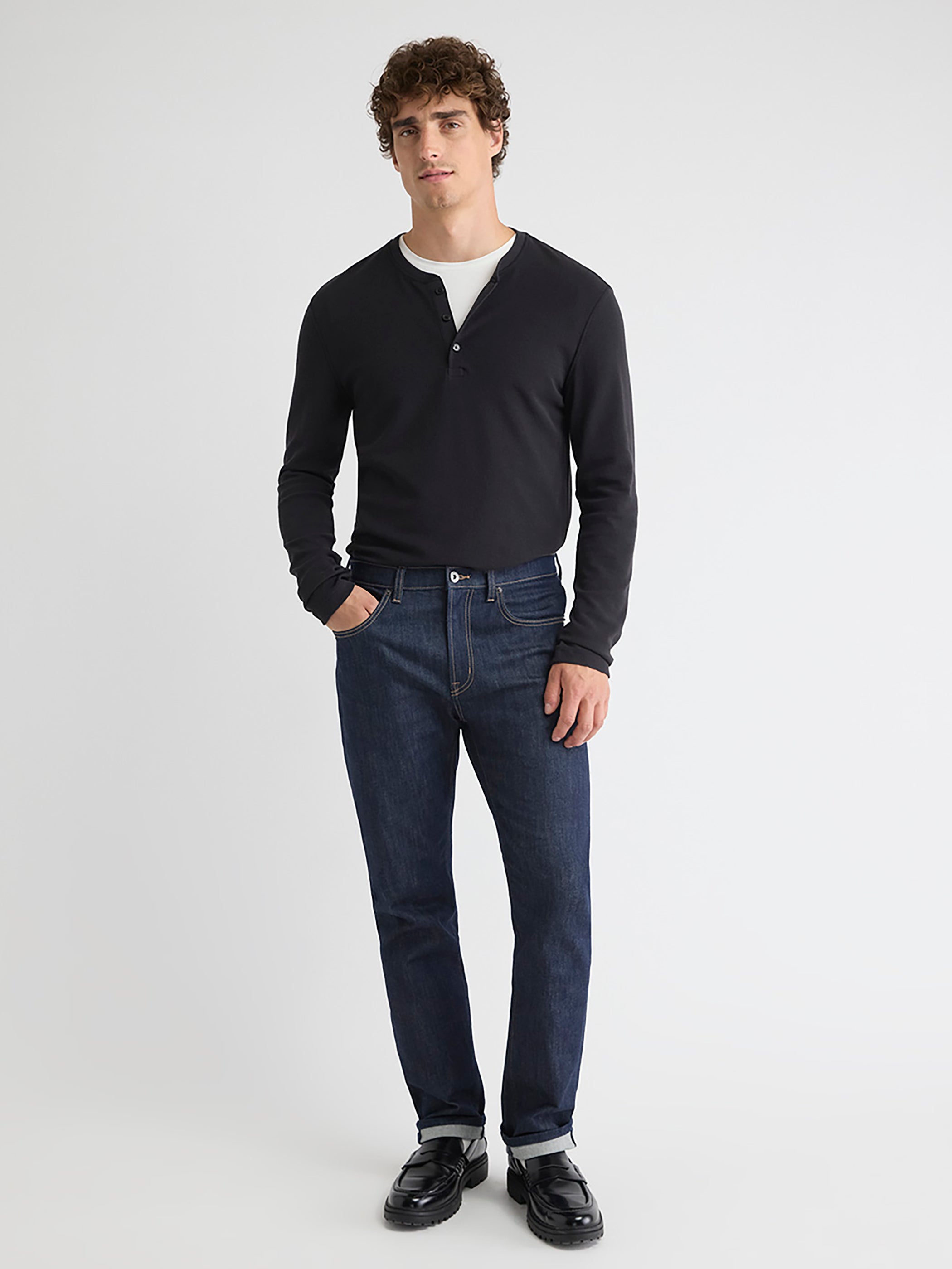 RW&CO Long-Sleeve Henley Waffled Tee