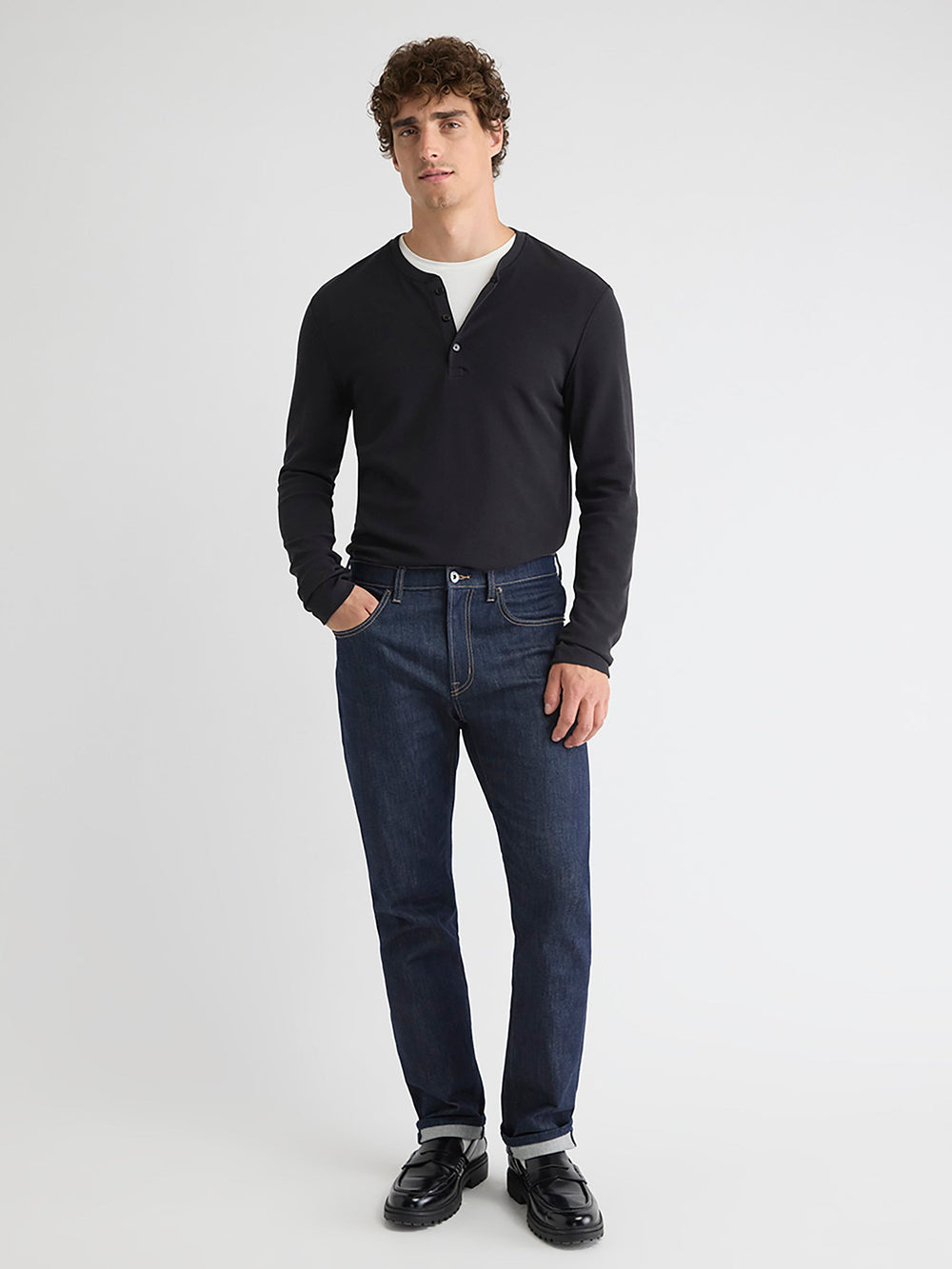 RW&CO Long-Sleeve Henley Waffled Tee