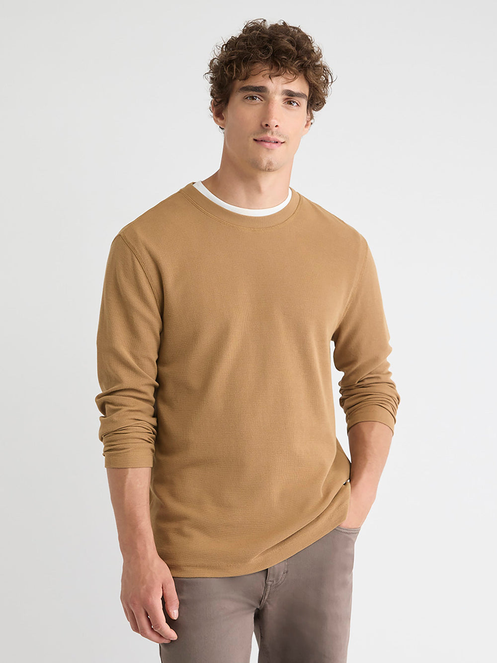 RW&CO Long-Sleeve Crew-Neck Waffled Tee