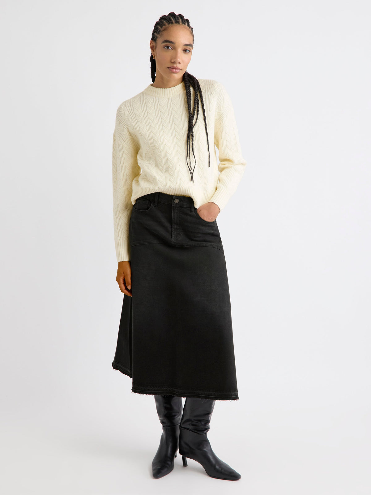RW&CO Grey Flare Midi Denim Skirt