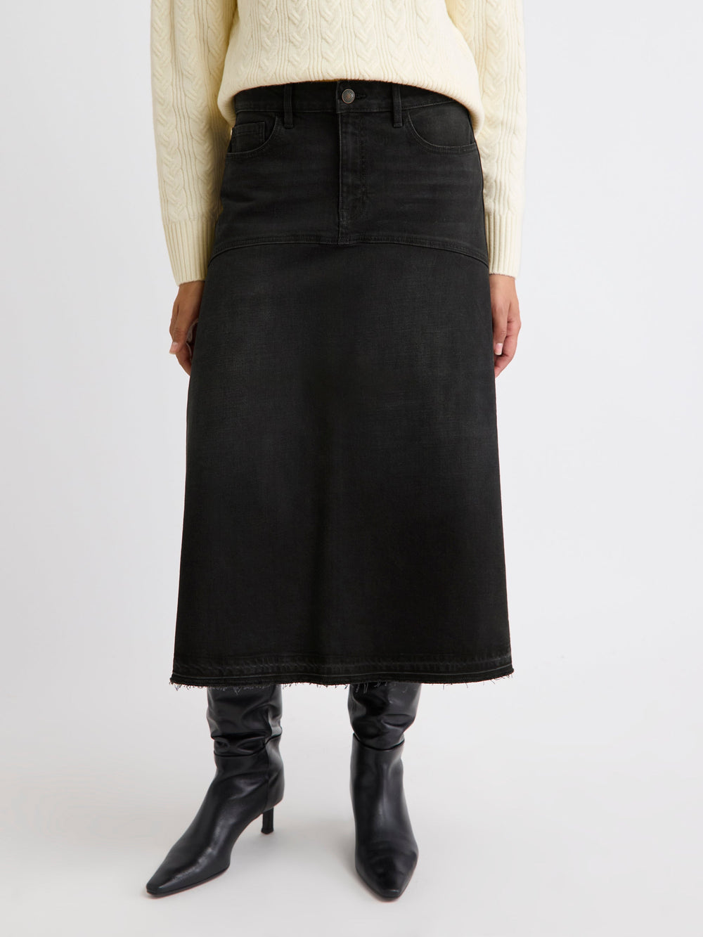 RW&CO Grey Flare Midi Denim Skirt