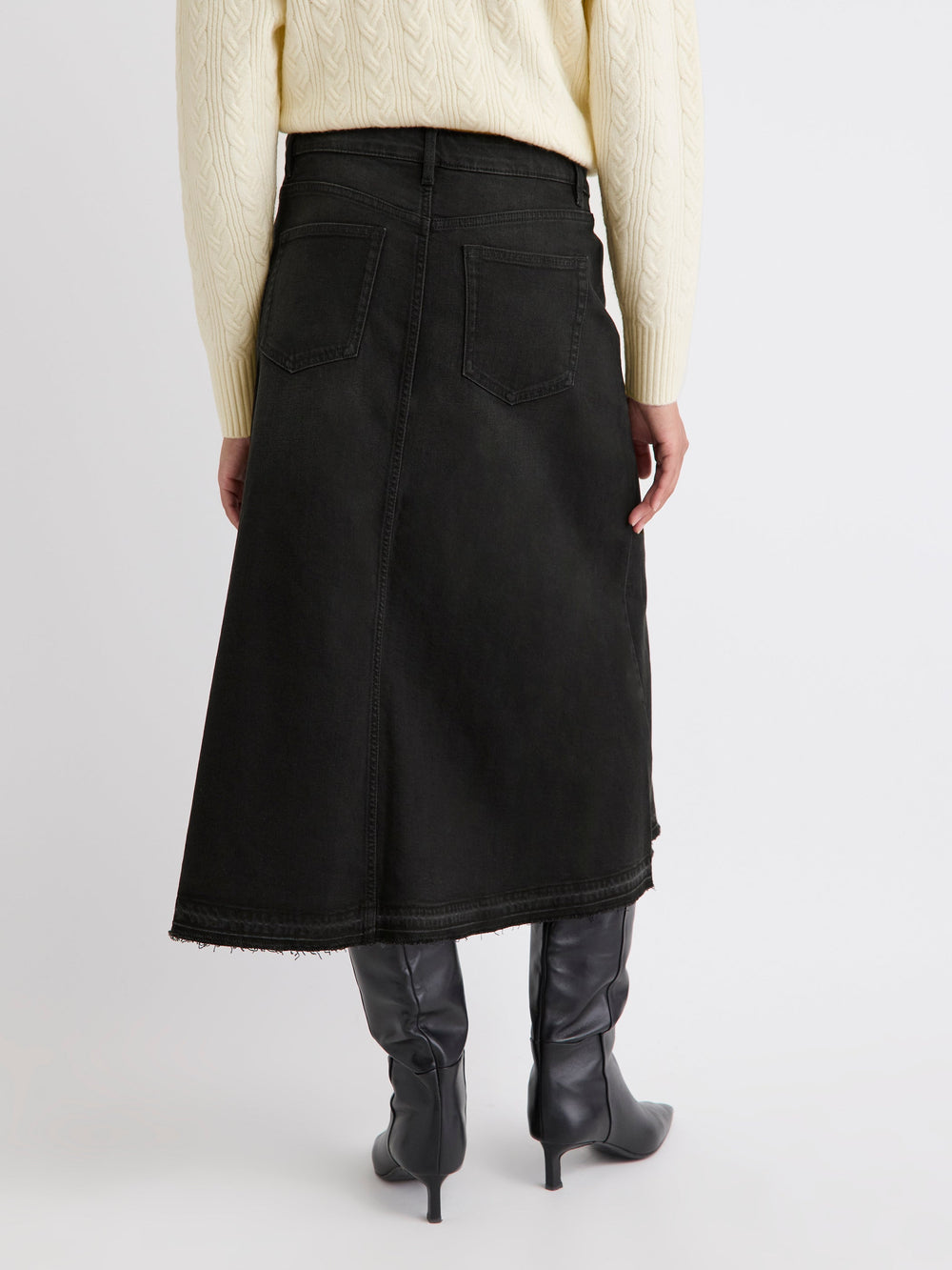 RW&CO Grey Flare Midi Denim Skirt