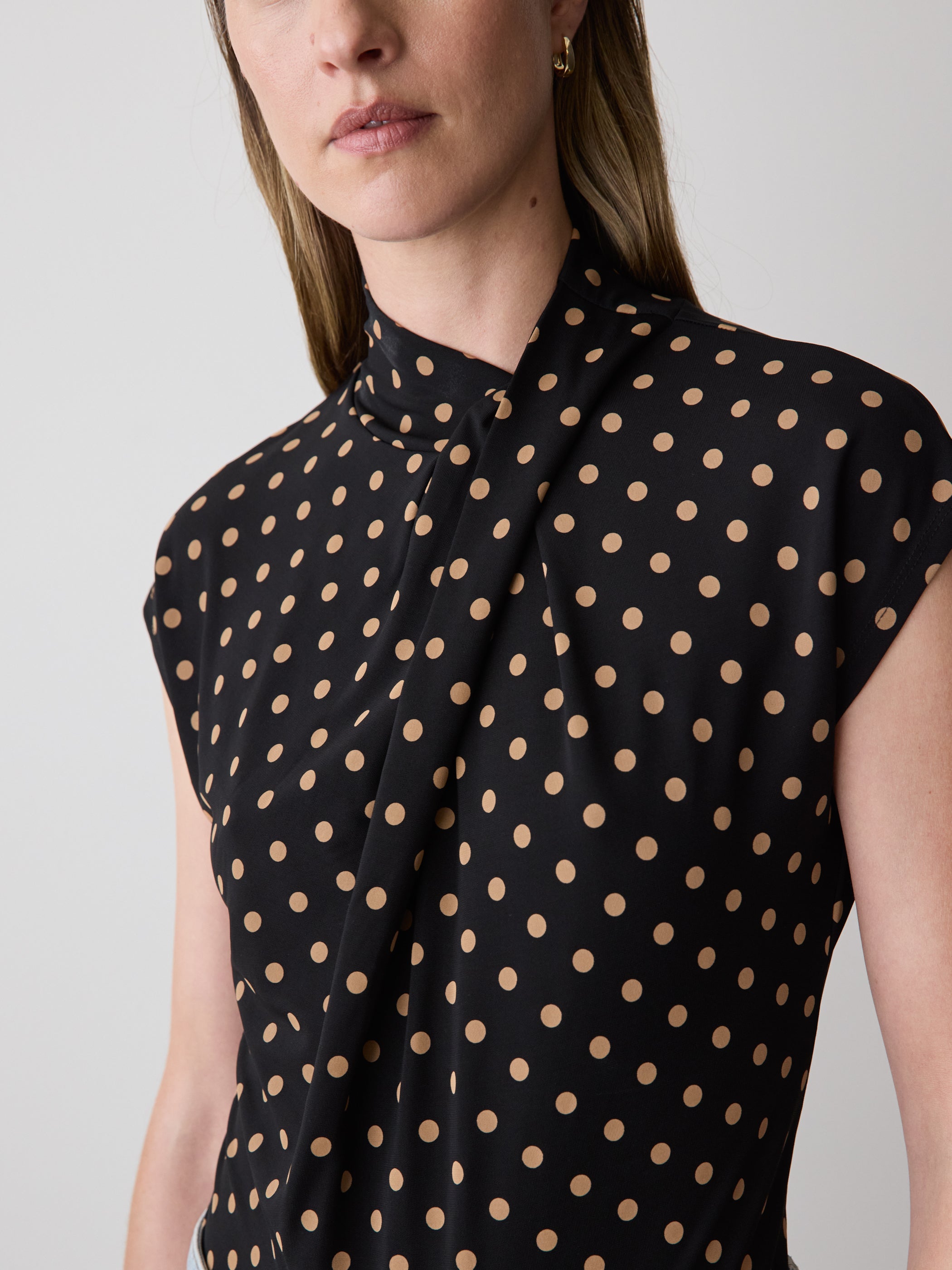 RW&CO Extended-Sleeve Top with Crossover Draped Mock Neckline