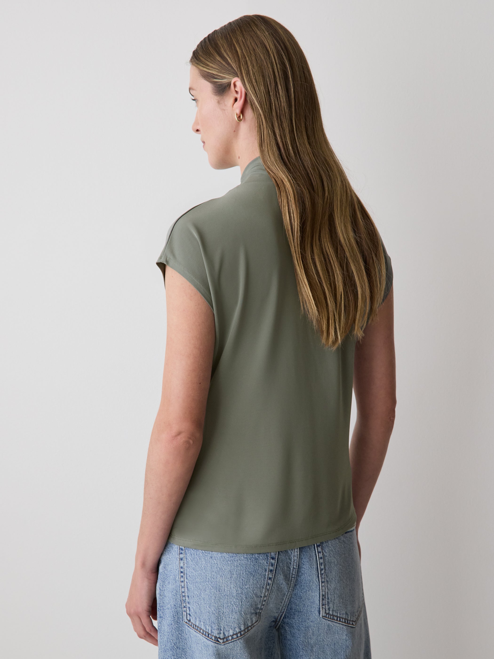 RW&CO Extended-Sleeve Top with Crossover Draped Mock Neckline