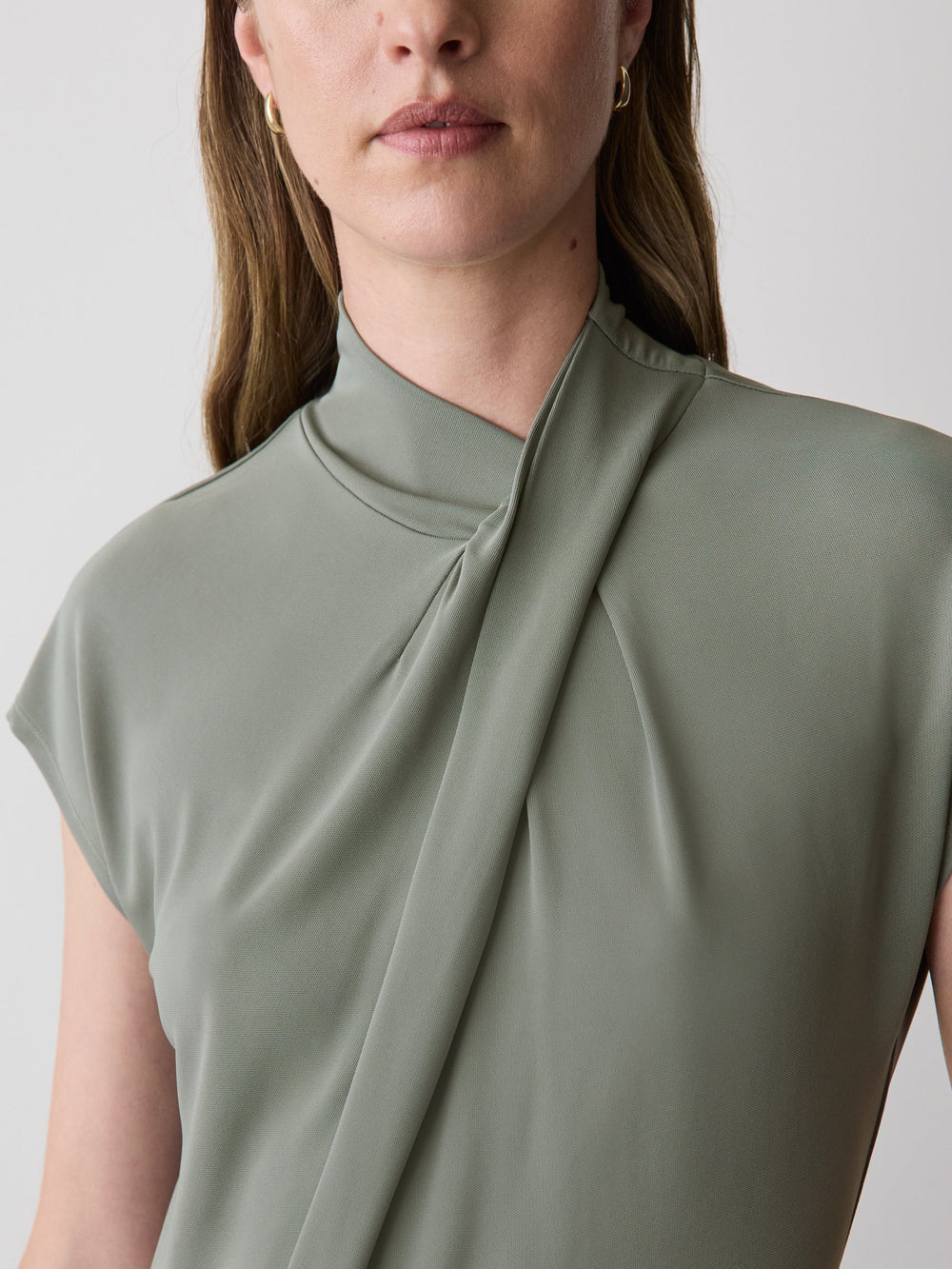 RW&CO Extended-Sleeve Top with Crossover Draped Mock Neckline