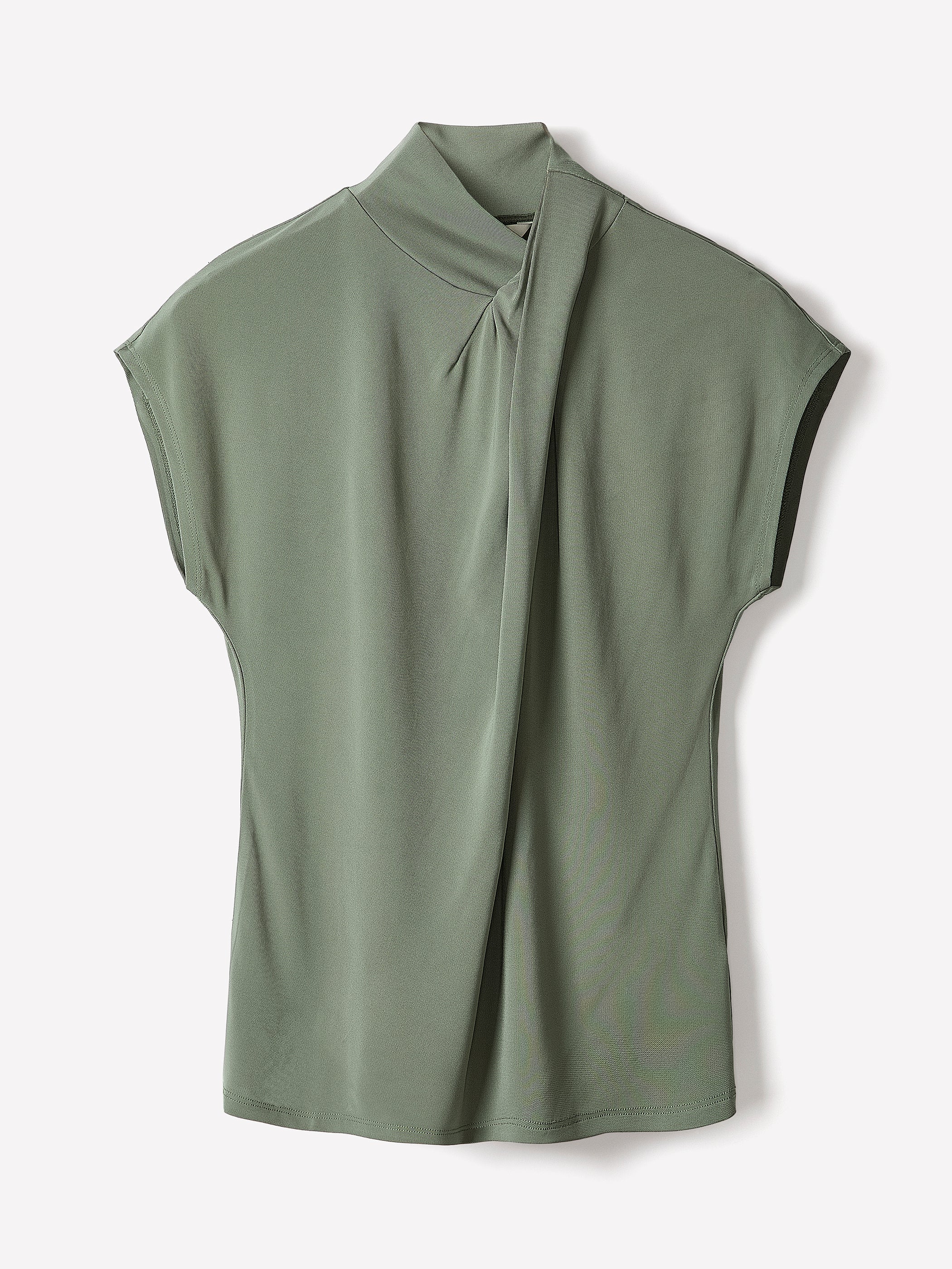 RW&CO Extended-Sleeve Top with Crossover Draped Mock Neckline