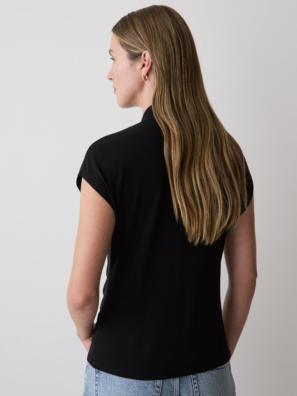 RW&CO Extended-Sleeve Top with Crossover Draped Mock Neckline