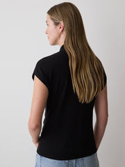 RW&CO Extended-Sleeve Top with Crossover Draped Mock Neckline